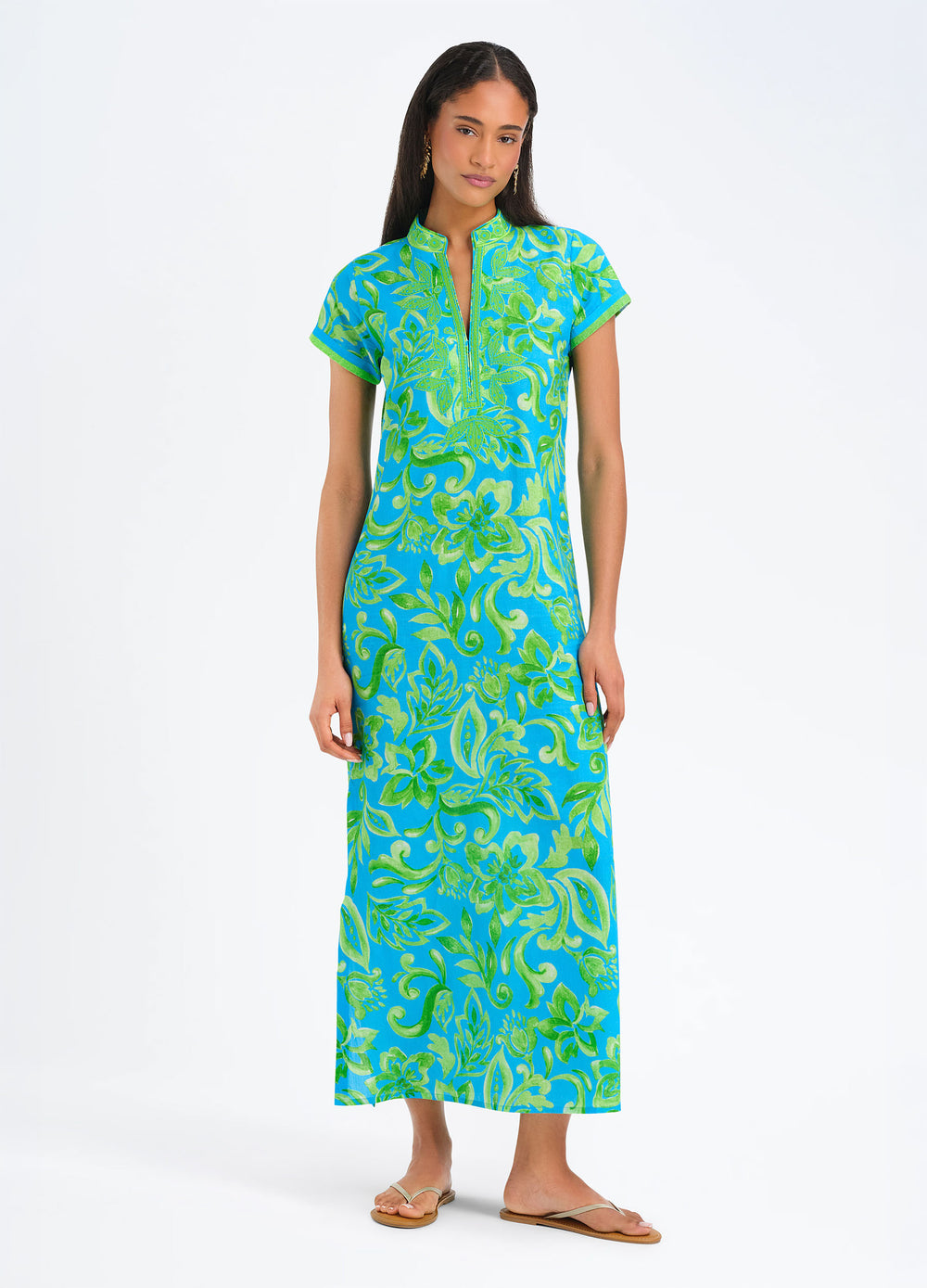 Lana Cap Sleeve Caftan in Merci Blue, front view