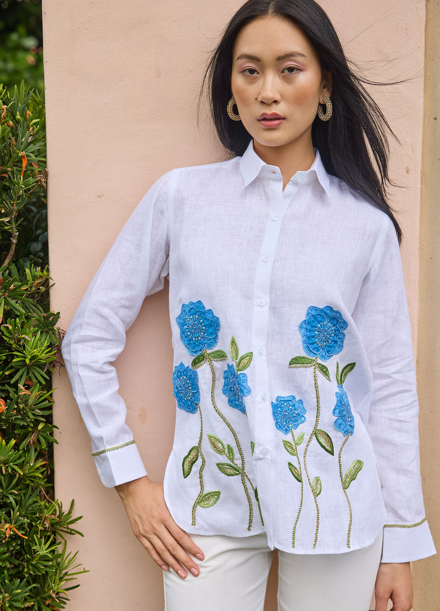Sheer Flower Shirt Blue / xs