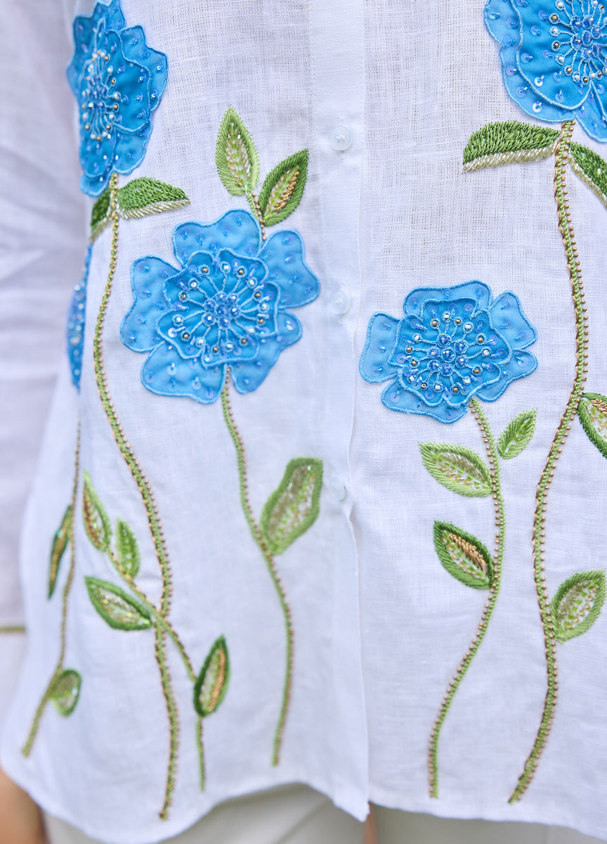 Sheer Flower Shirt Blue / xs