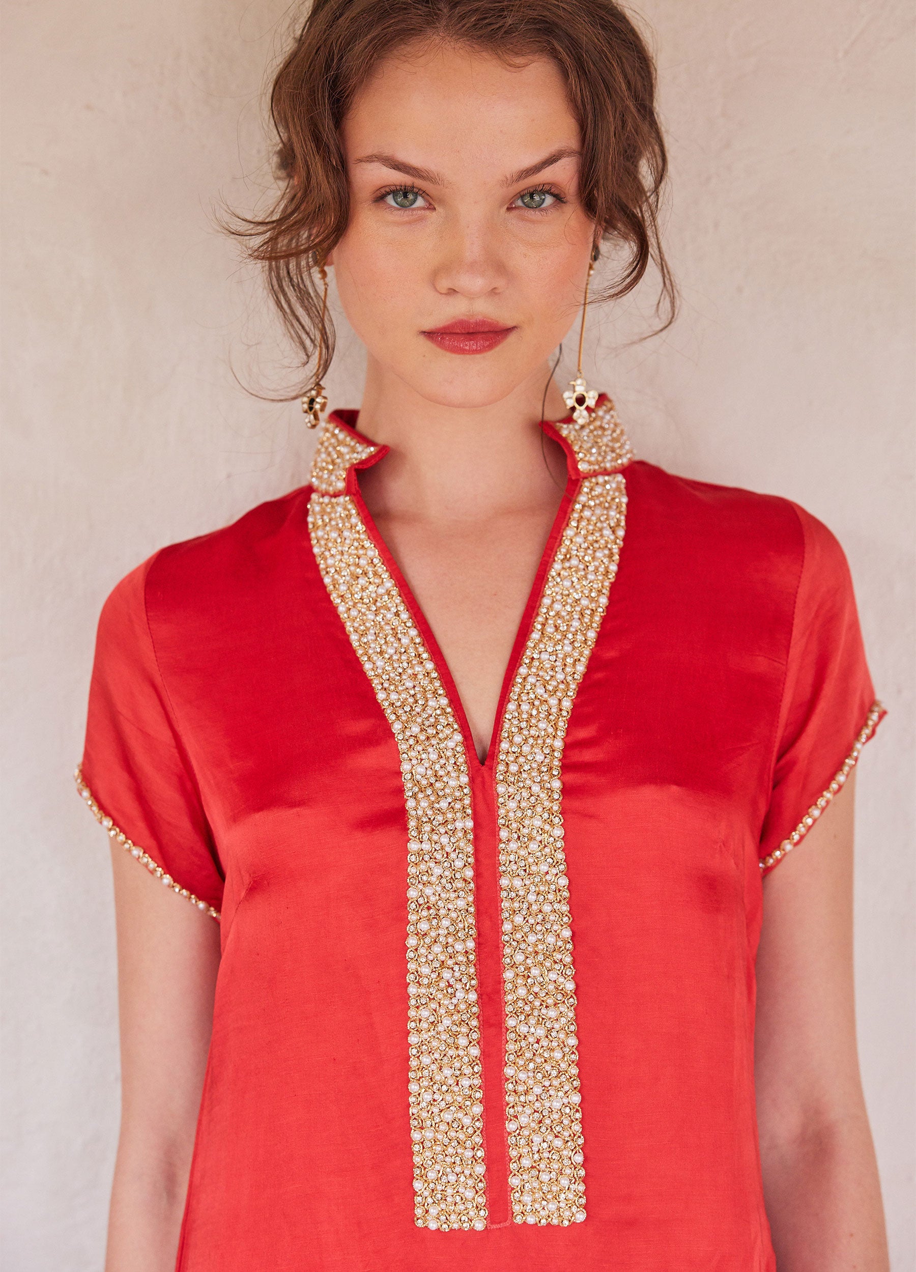 Pearl Cap Sleeve Dress Red / xs Pearl Cap Sleeve Dress Red / xs