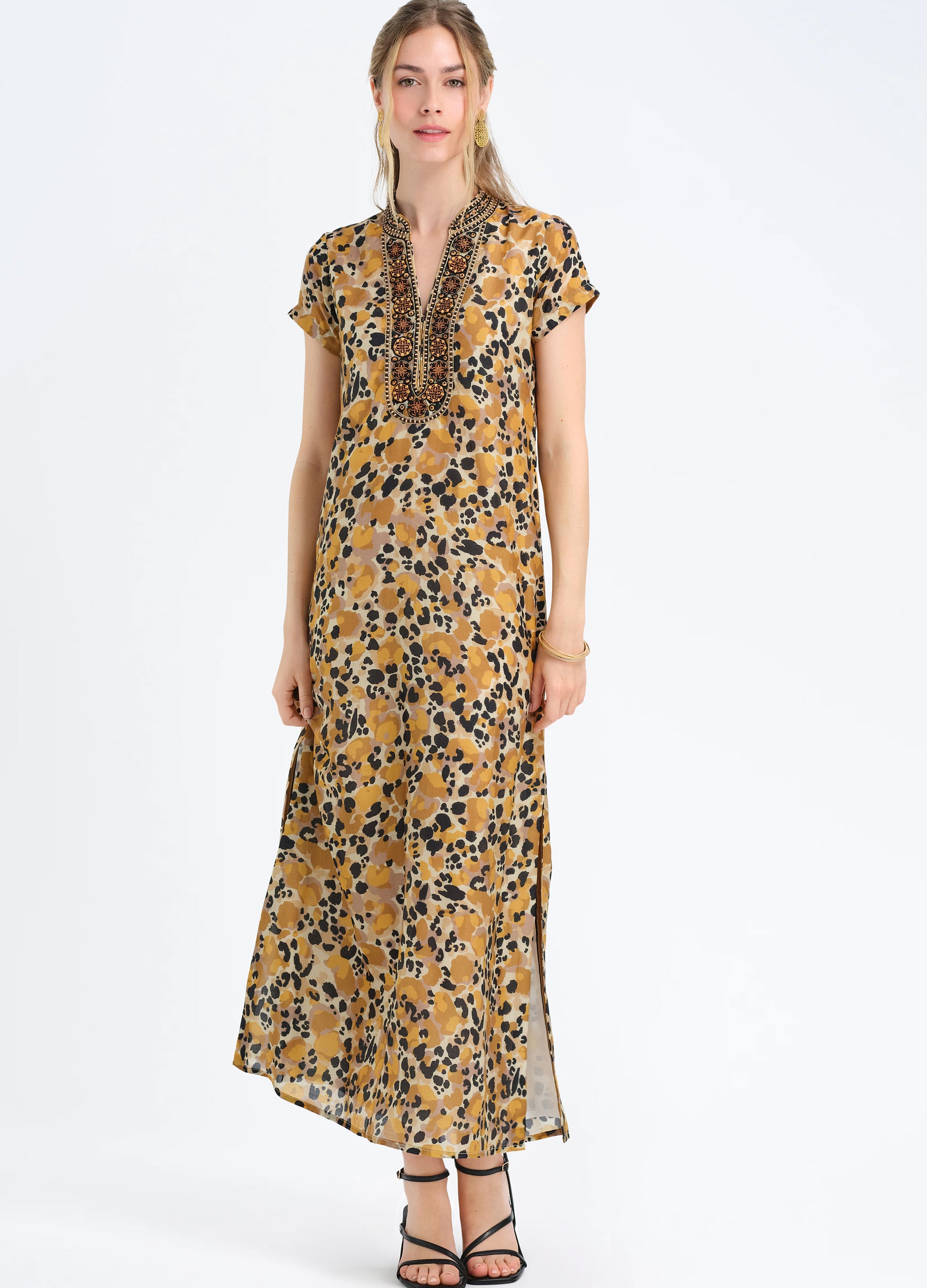Lana Cap Sleeve Caftan in Samira Sand