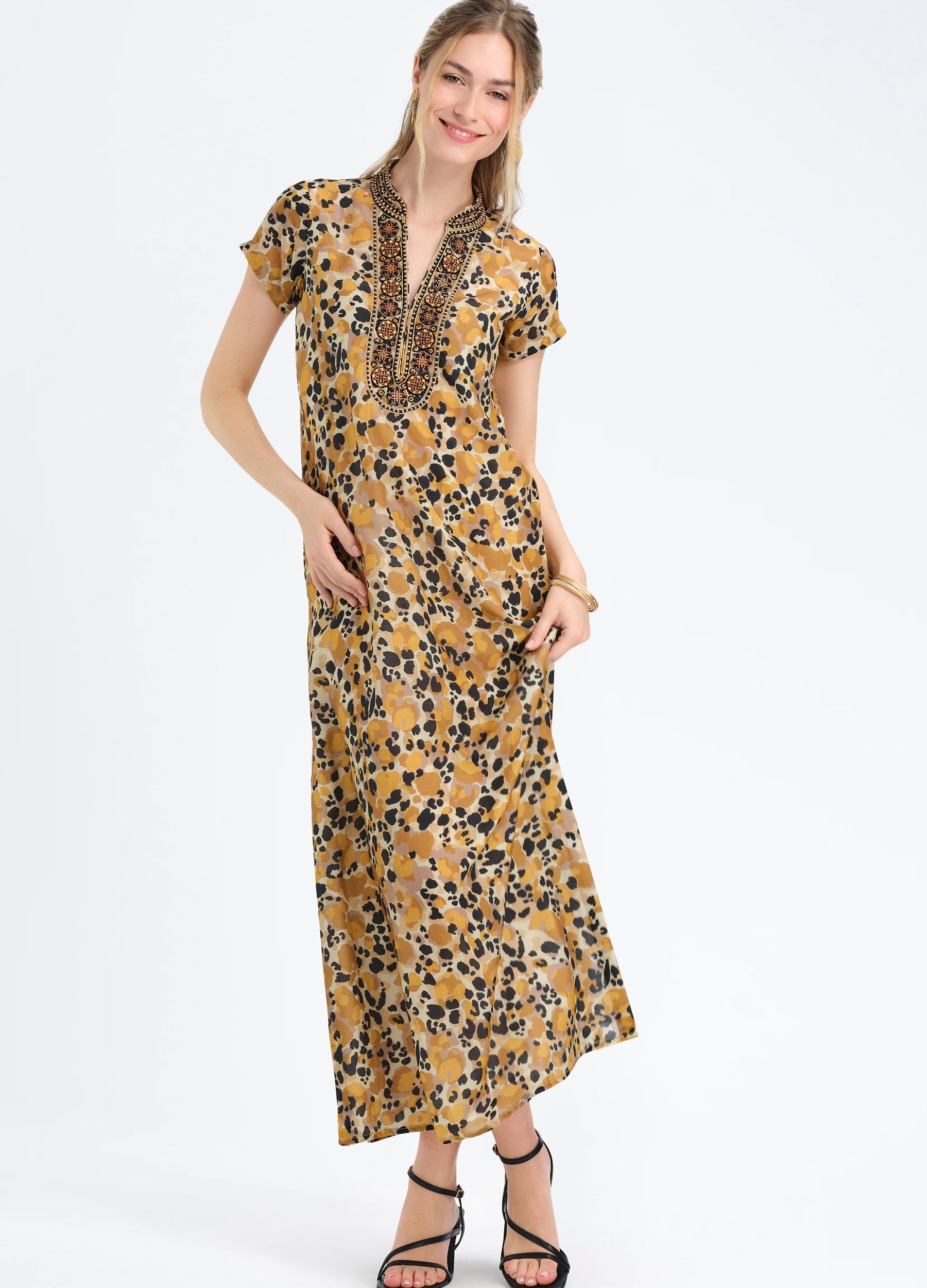 Lana Cap Sleeve Caftan in Samira Sand