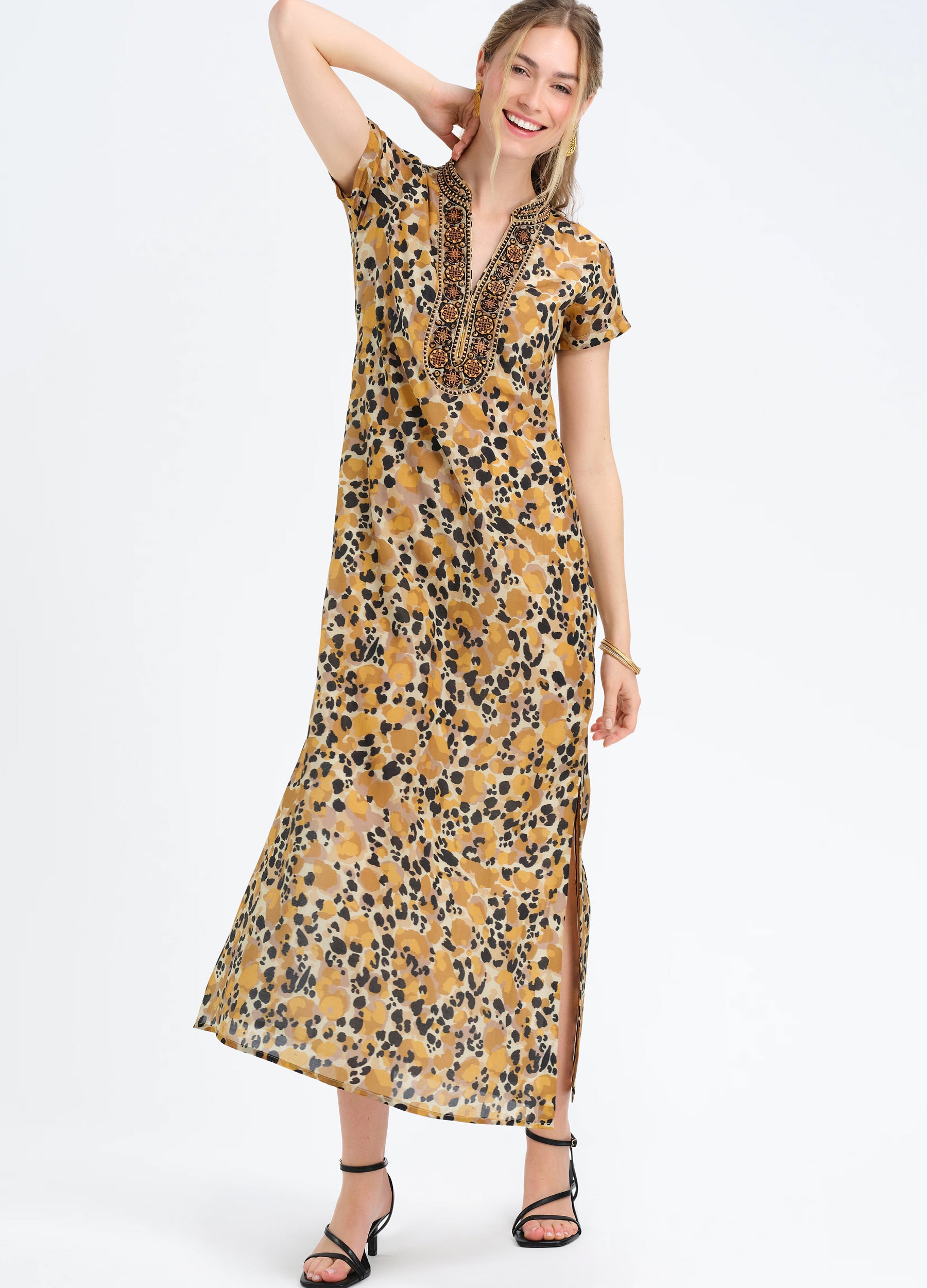 Lana Cap Sleeve Caftan in Samira Sand