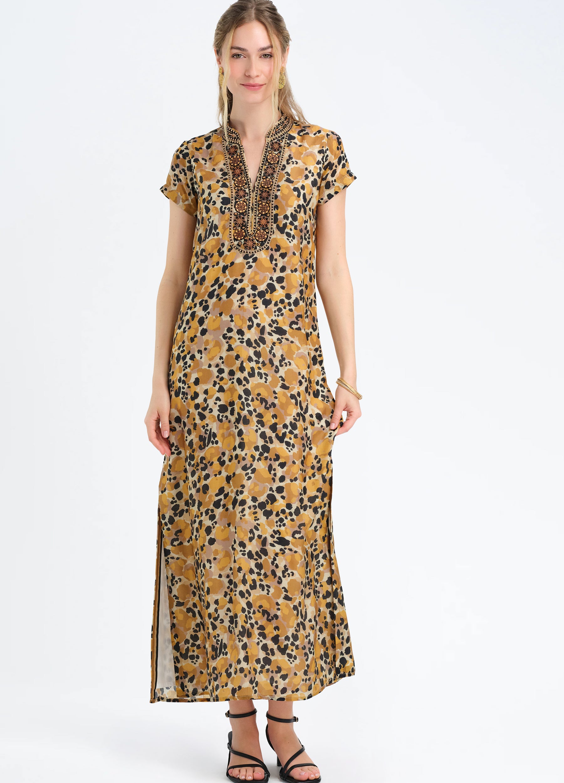 Lana Cap Sleeve Caftan in Samira Sand
