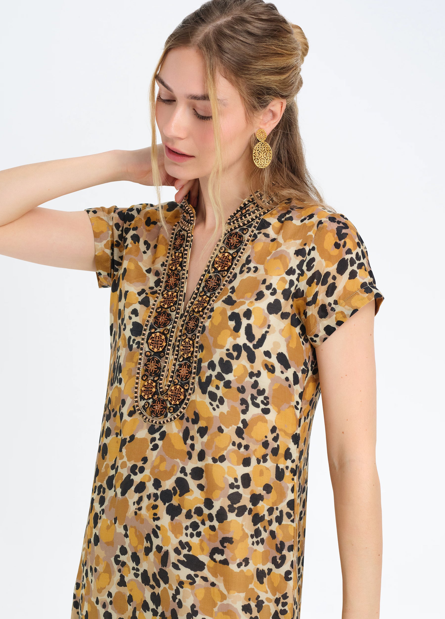Lana Cap Sleeve Caftan in Samira Sand