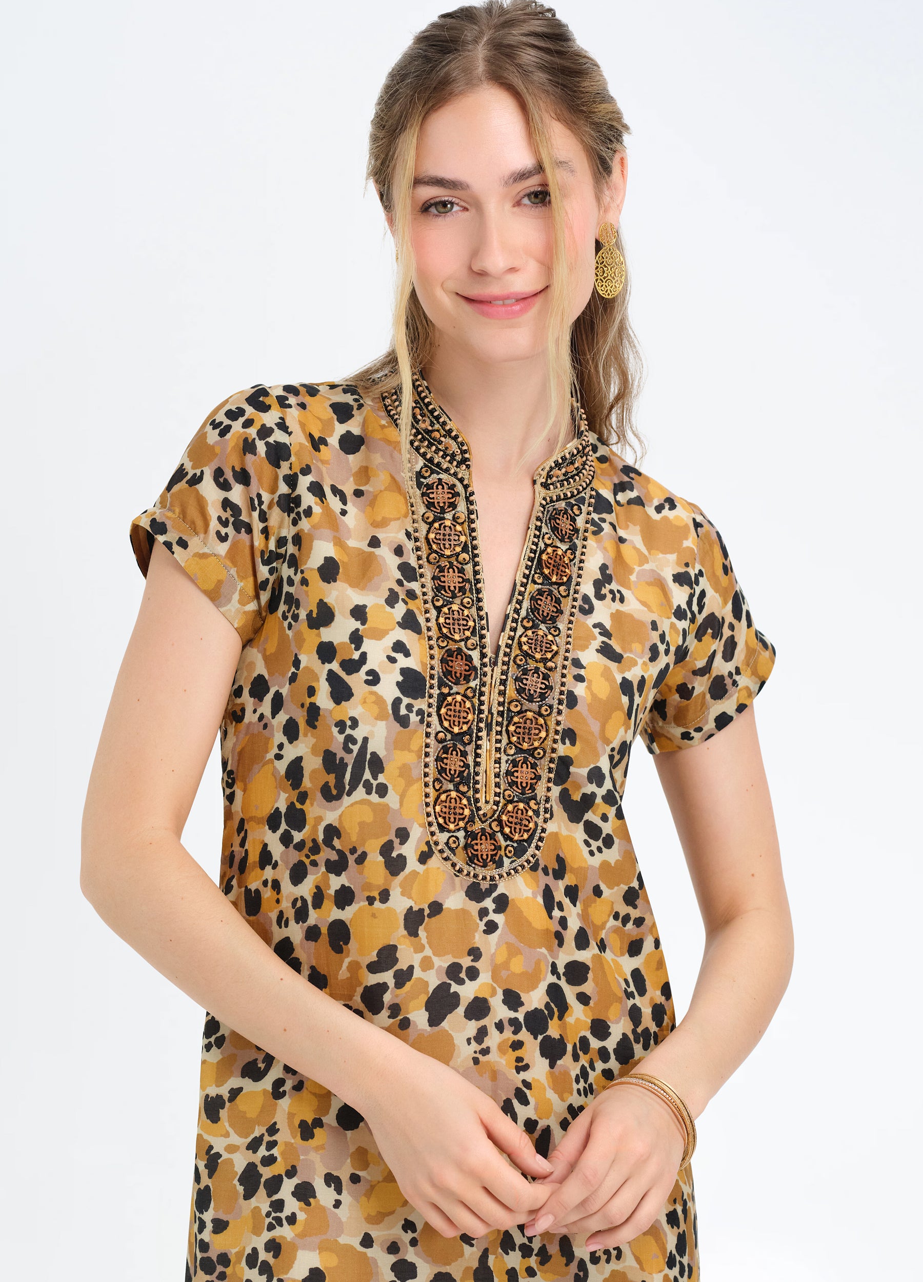 Lana Cap Sleeve Caftan in Samira Sand