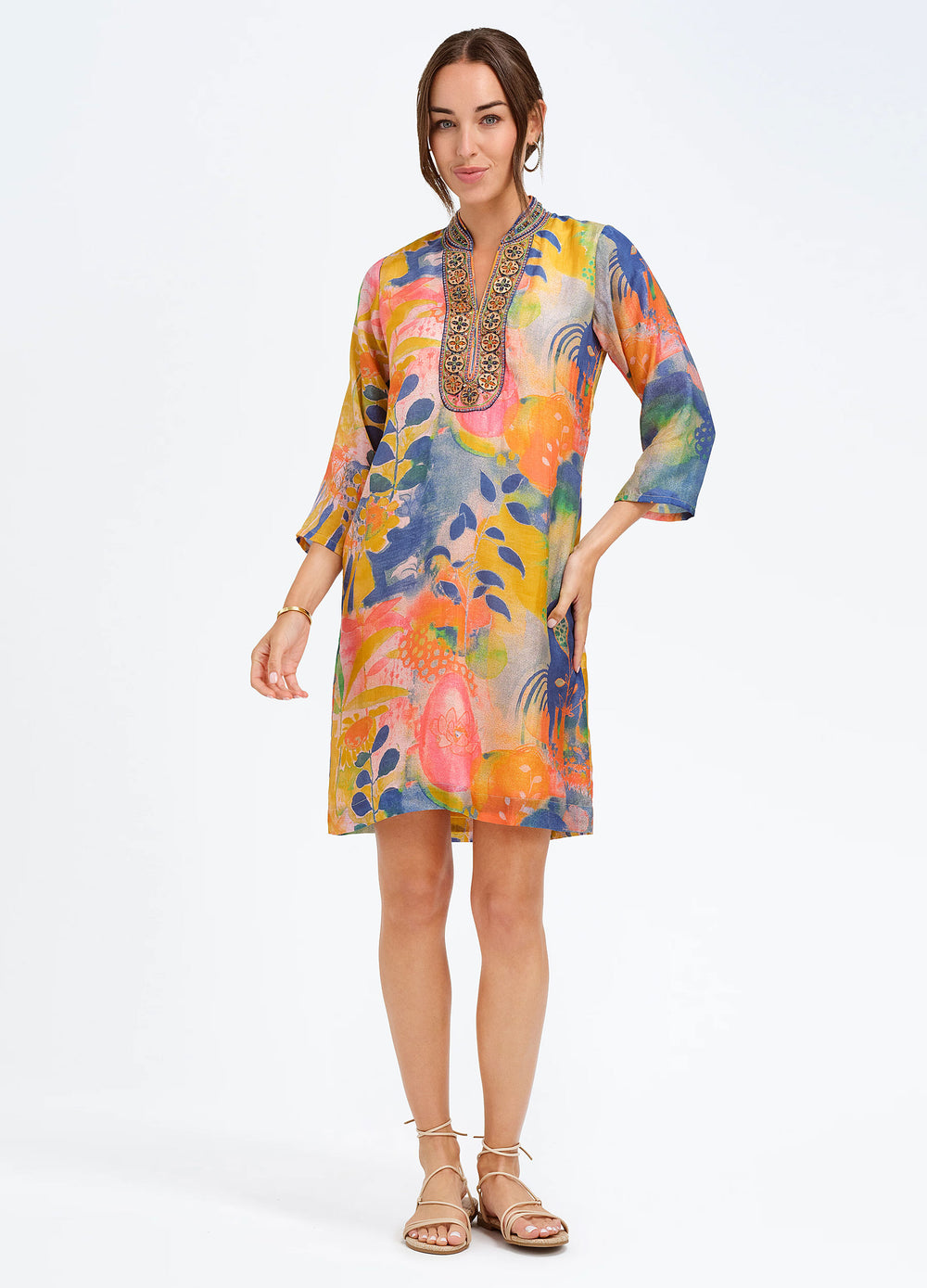 Bennett Tunic Dress in Botanica Blue, front view