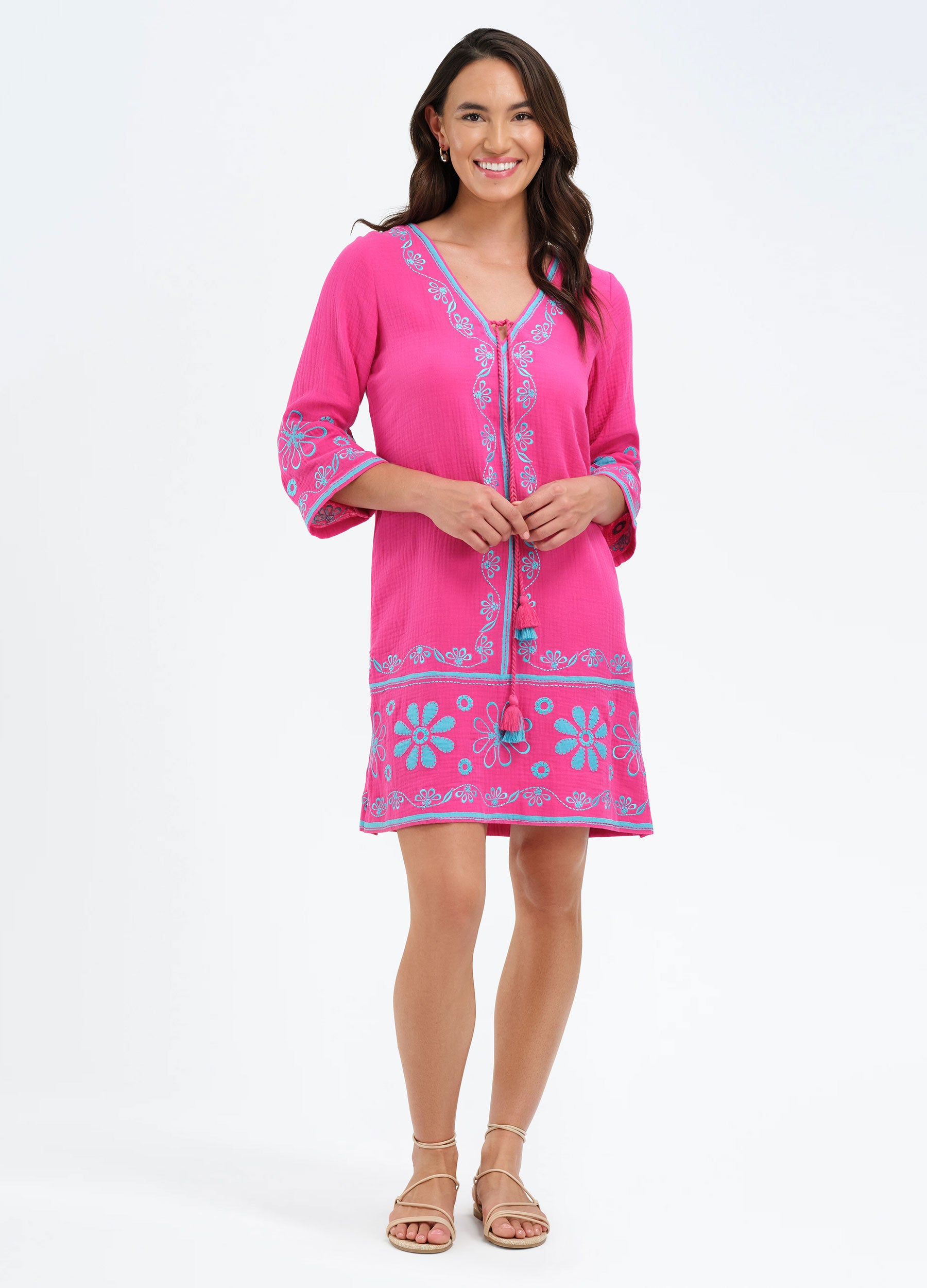 pink tunic dress Debbie Katz Nila Maxi Shirt Pink Women's Dress XL Long sleeves with button closure cuffs Greenwich Bell Cuff Tunic Dress