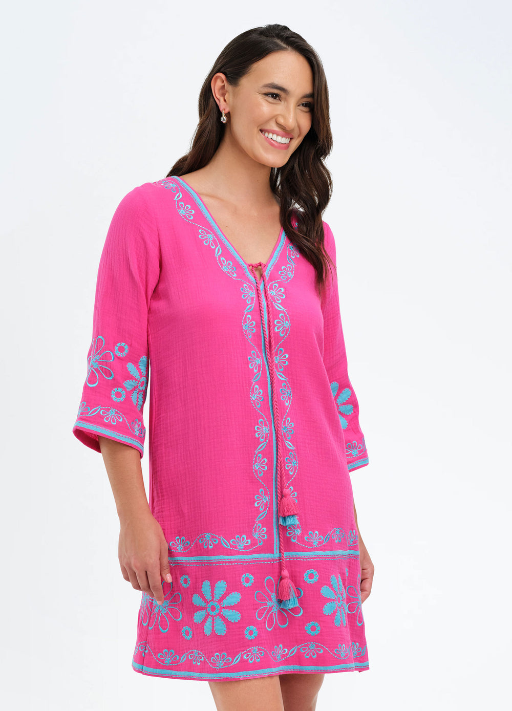 Vera Tunic Dress in Pink, closer three-quarter view