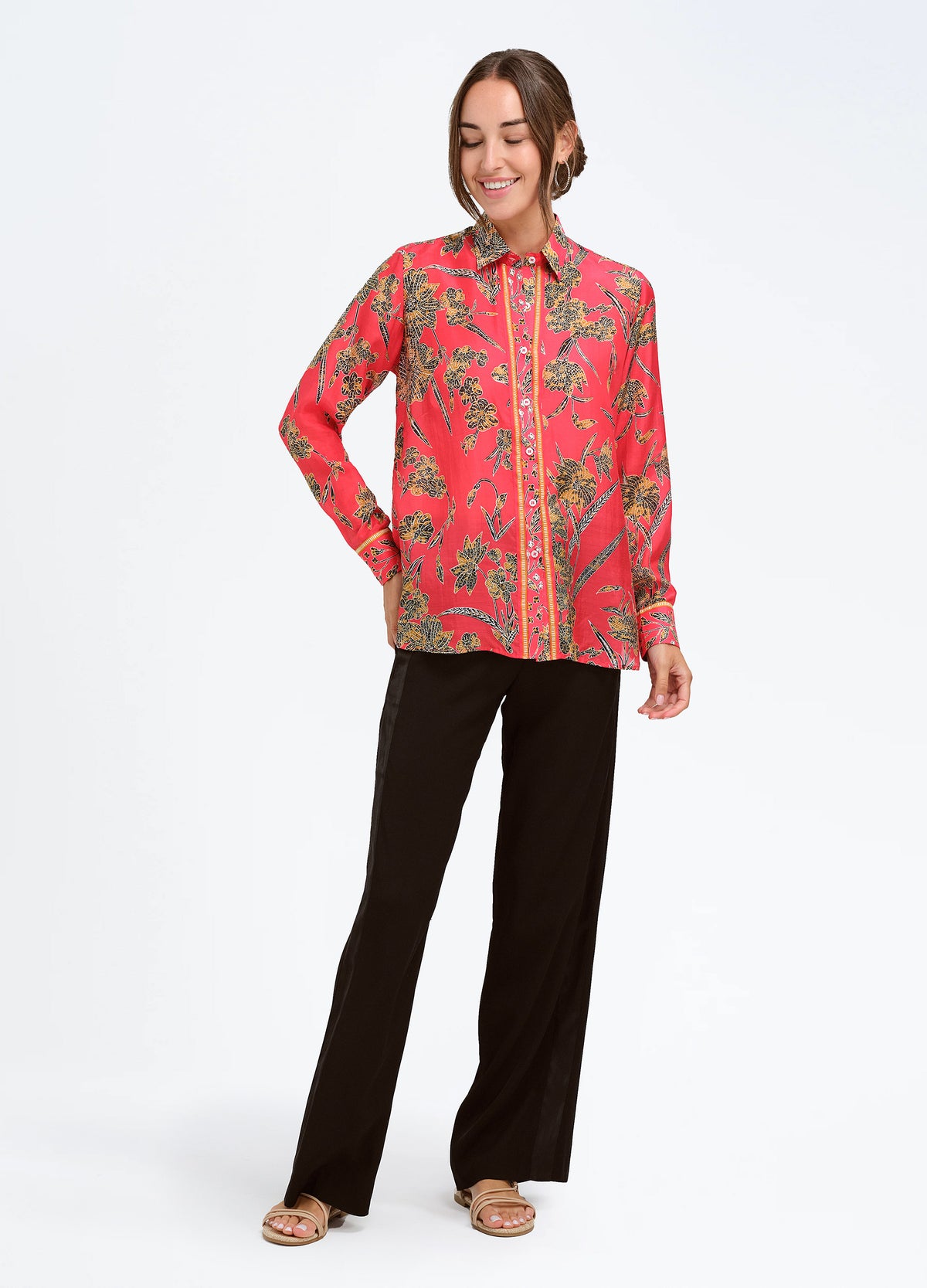 Liza Shirt in Braidy Red, front view