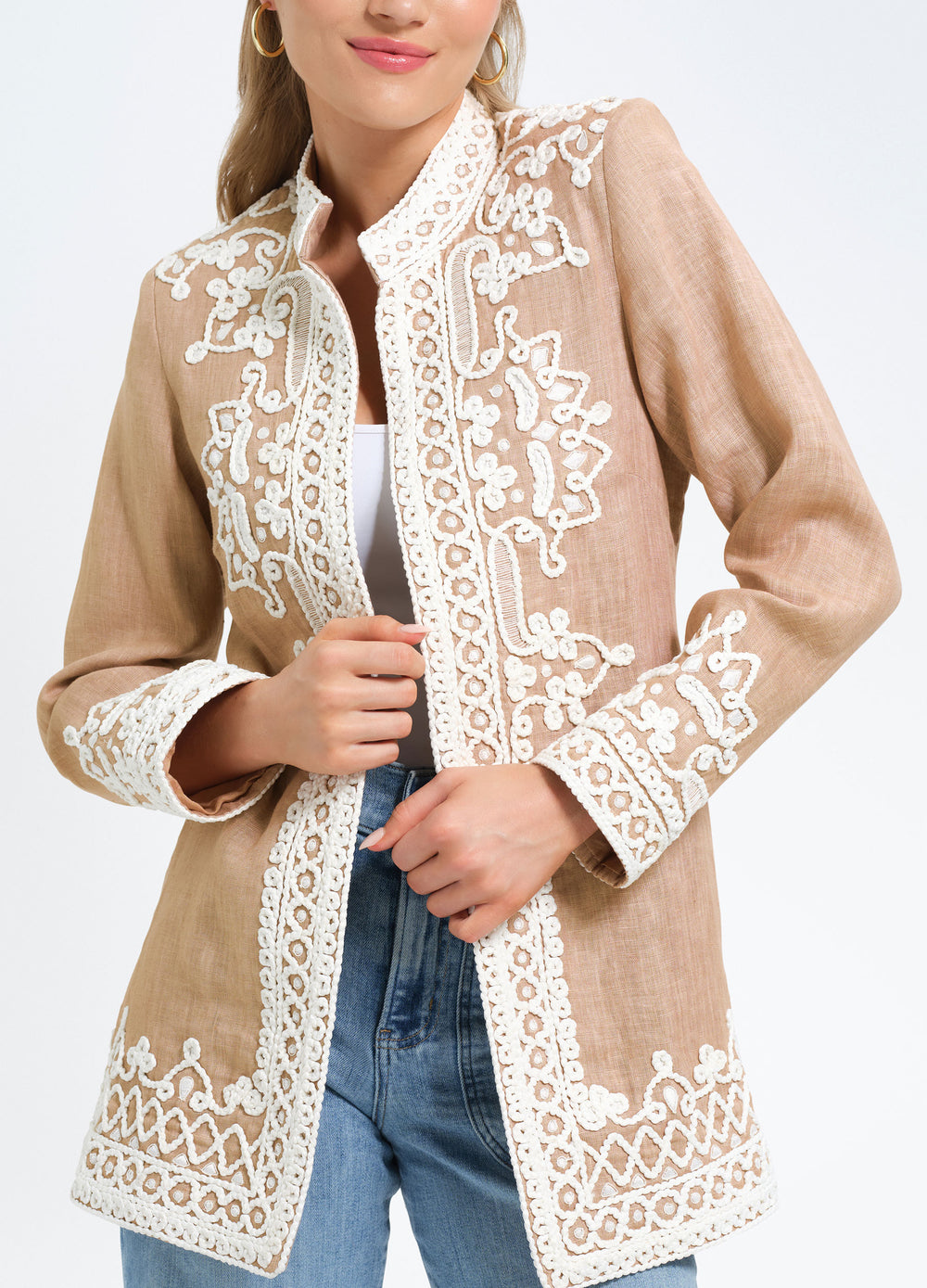 Ceci Jacket in Bark, closer front view