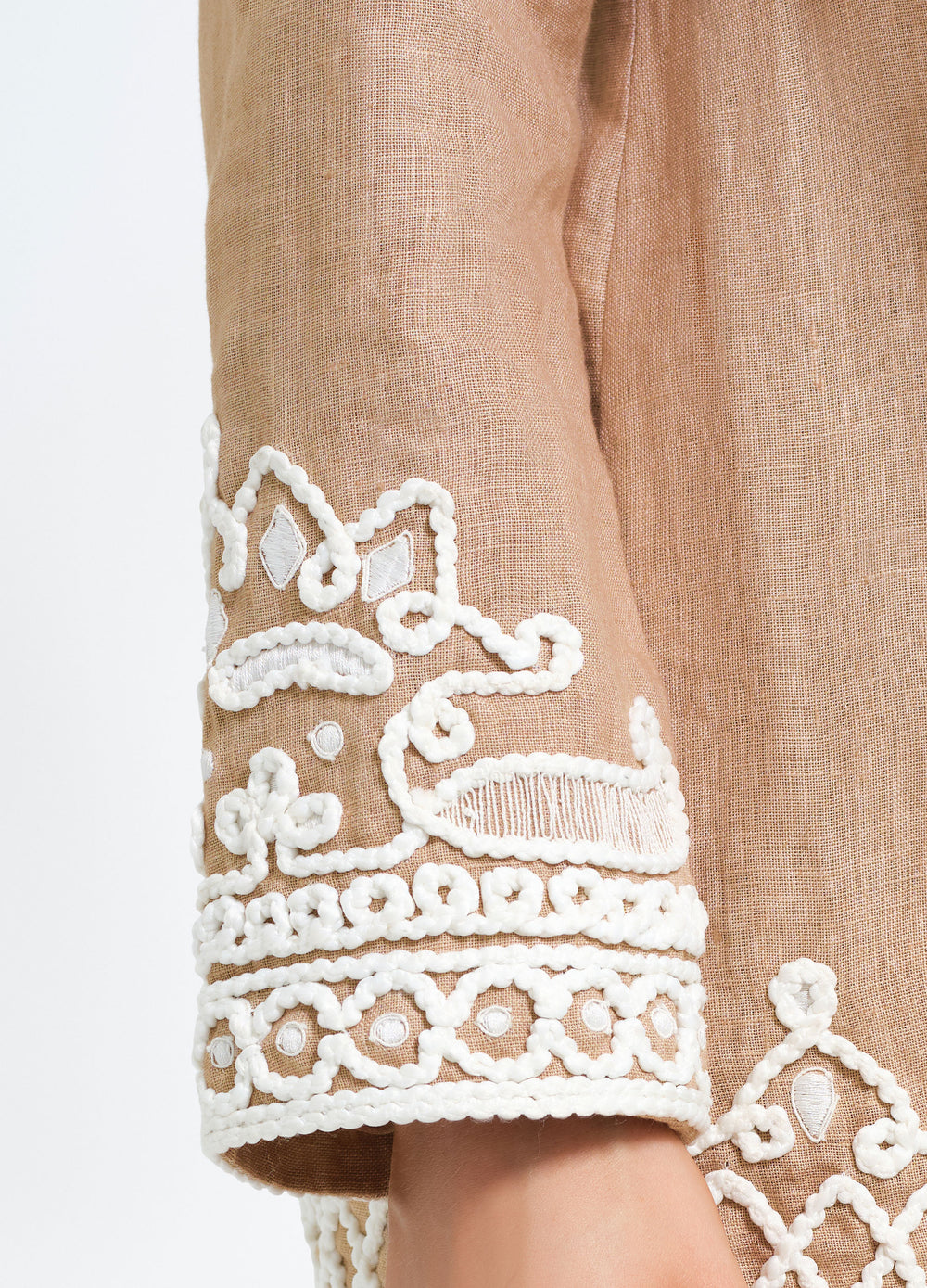 Ceci Jacket in Bark, close-up of the embroidered cuff