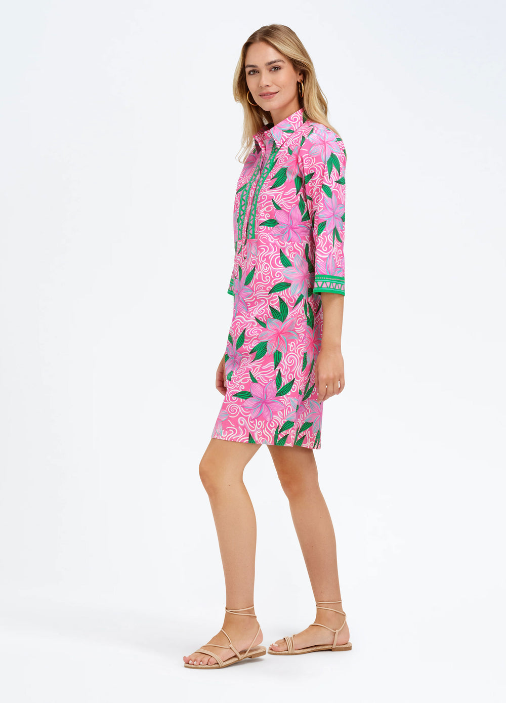Charlie Dress in Maui Pink, full-length three-quarter view