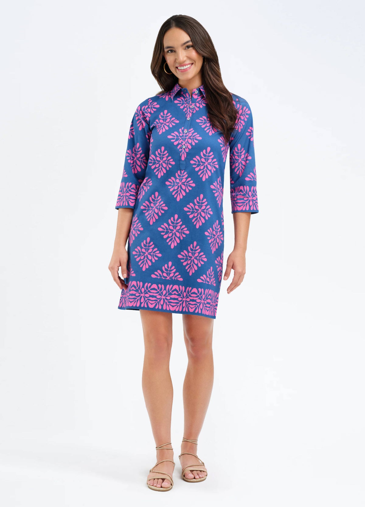 Charlie Dress in Diamond Navy, three-quarter view
