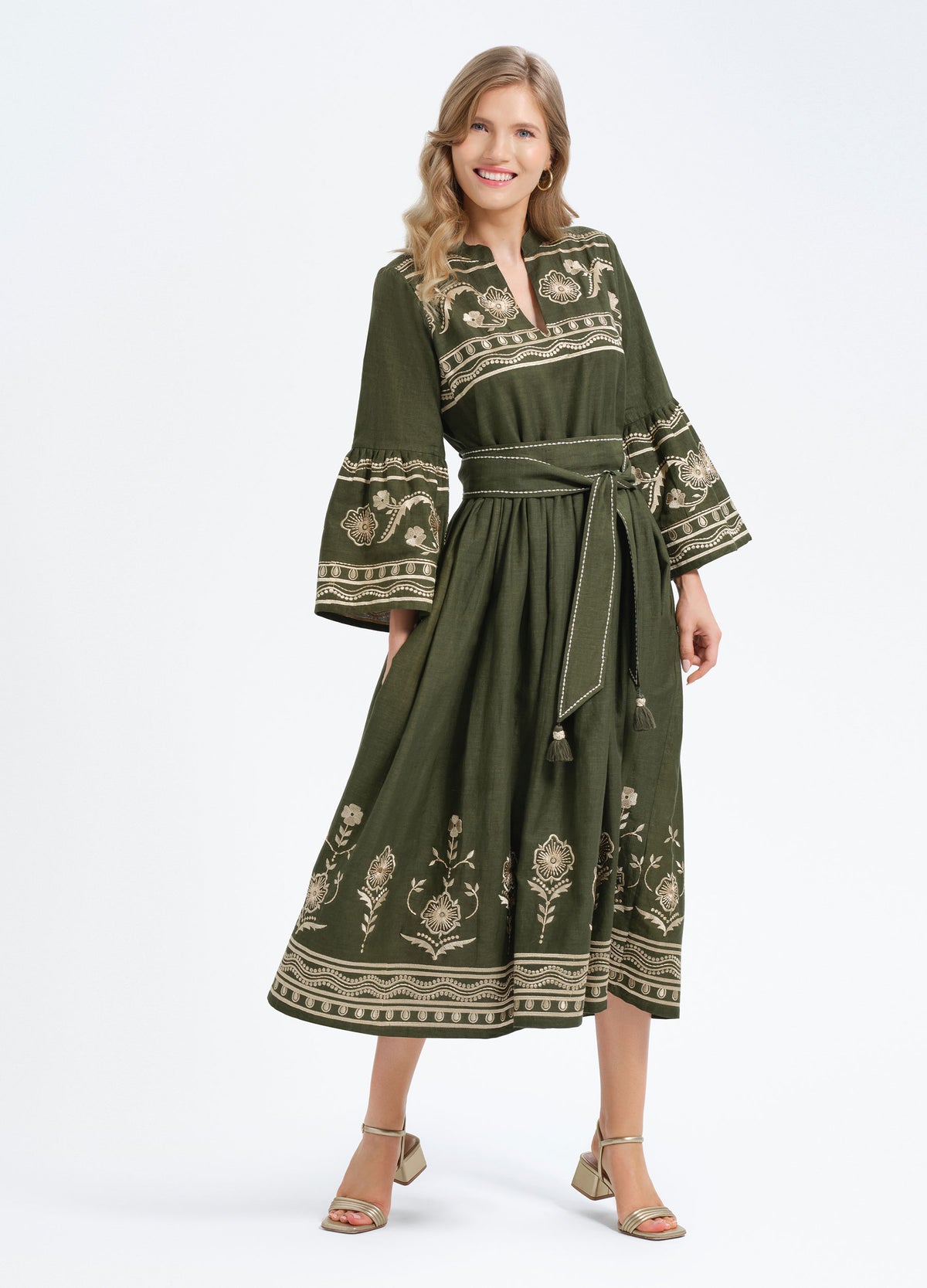 Elena Dress in Loden Green, front view