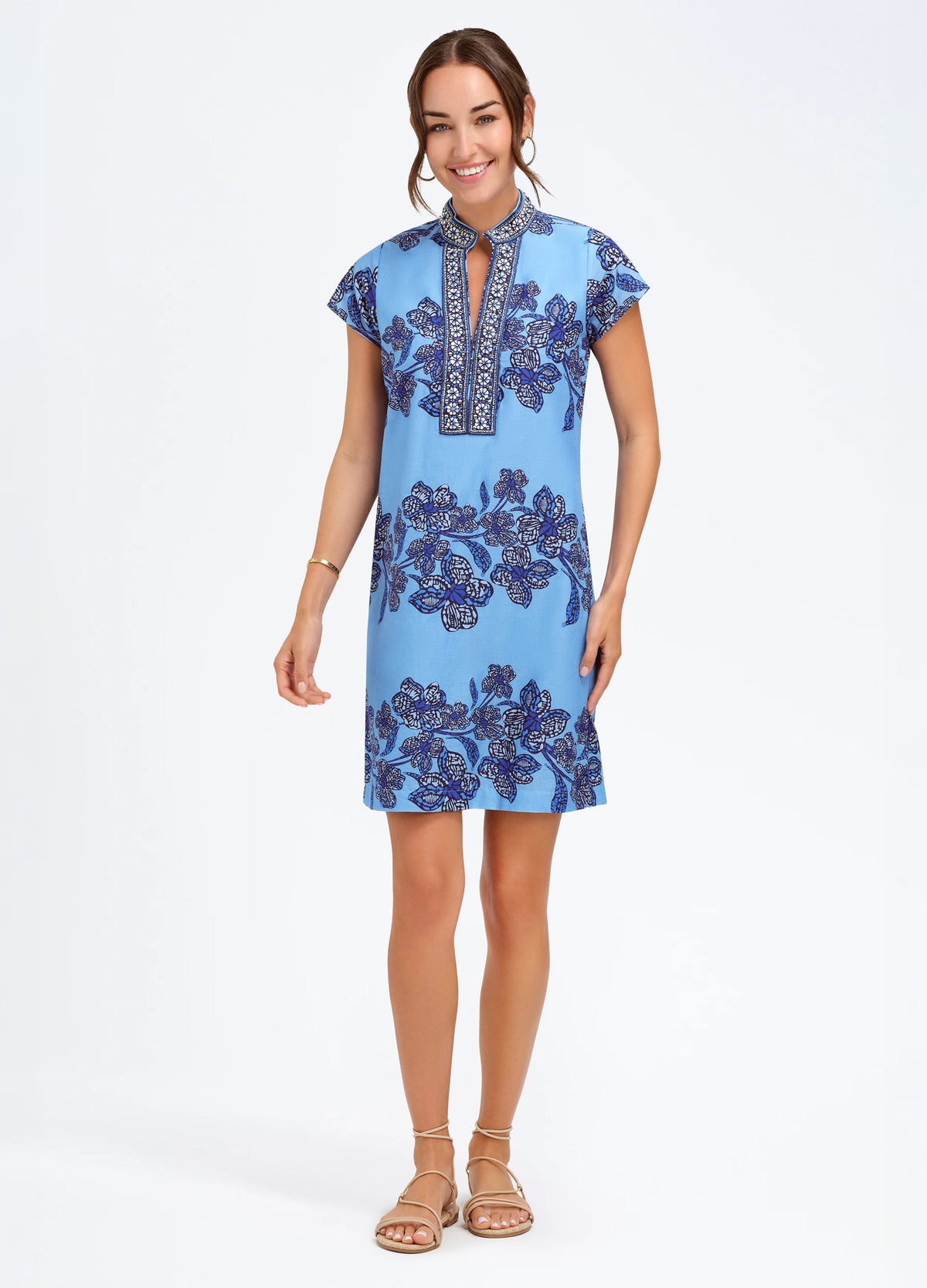 Eli Dress in Flora Blue, full-length front view