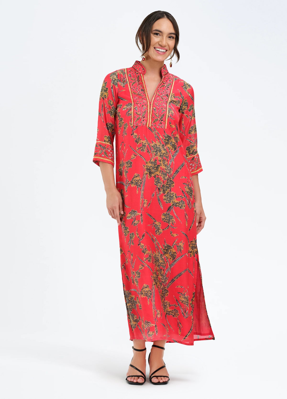Elise Caftan in Braidy Red, front view