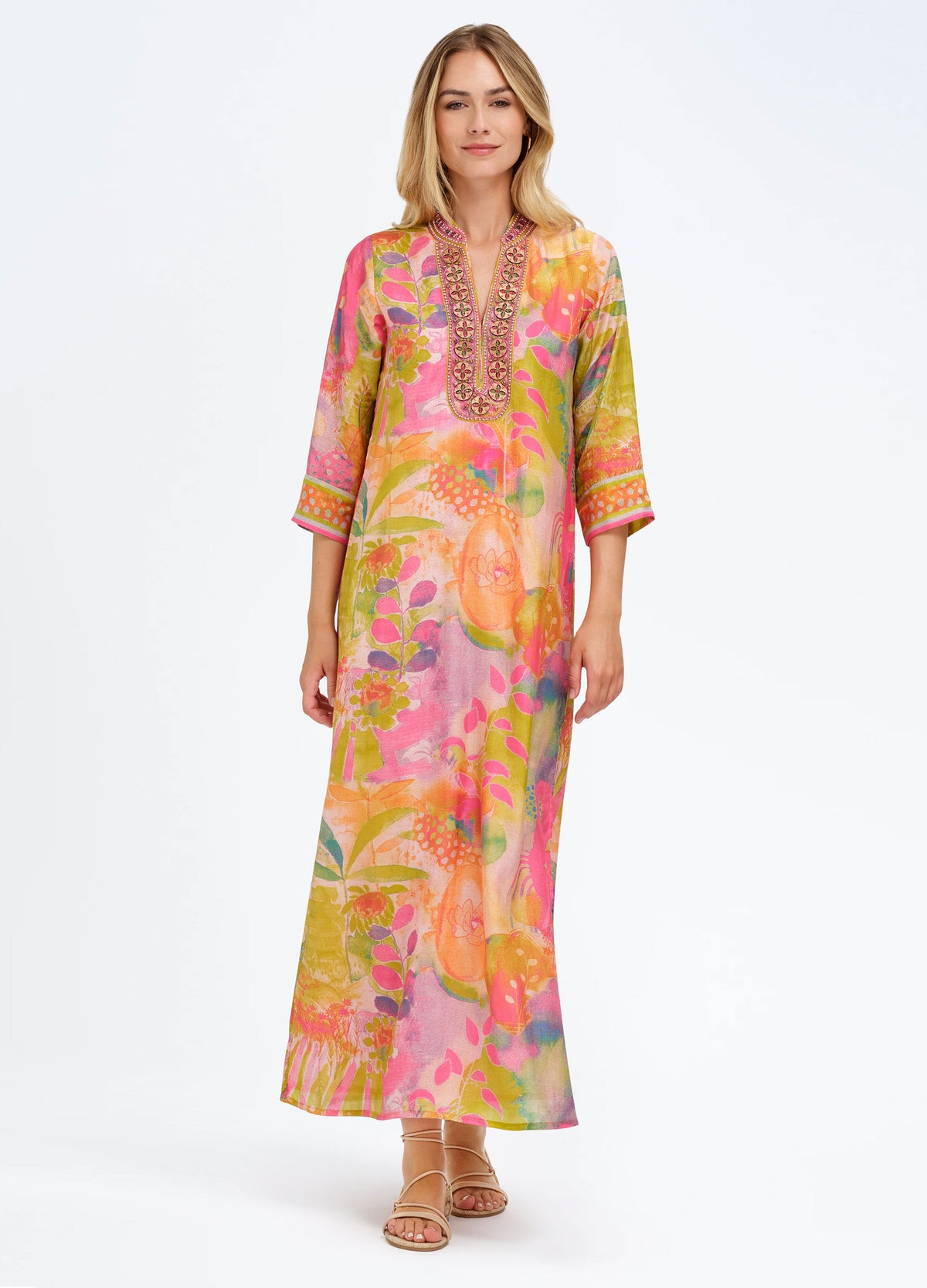Elise Caftan in Botanica Pink, front view