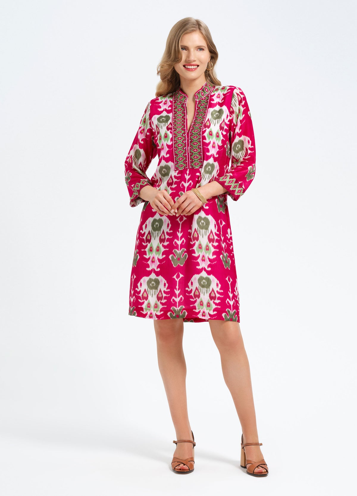 Bennett Tunic Dress in Ikat Cranberry, front view