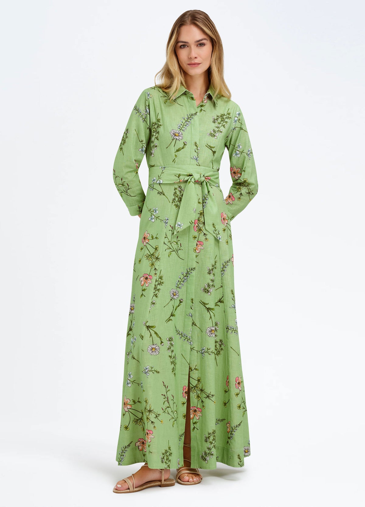 Kit Shirtdress in Meadow Green, front view