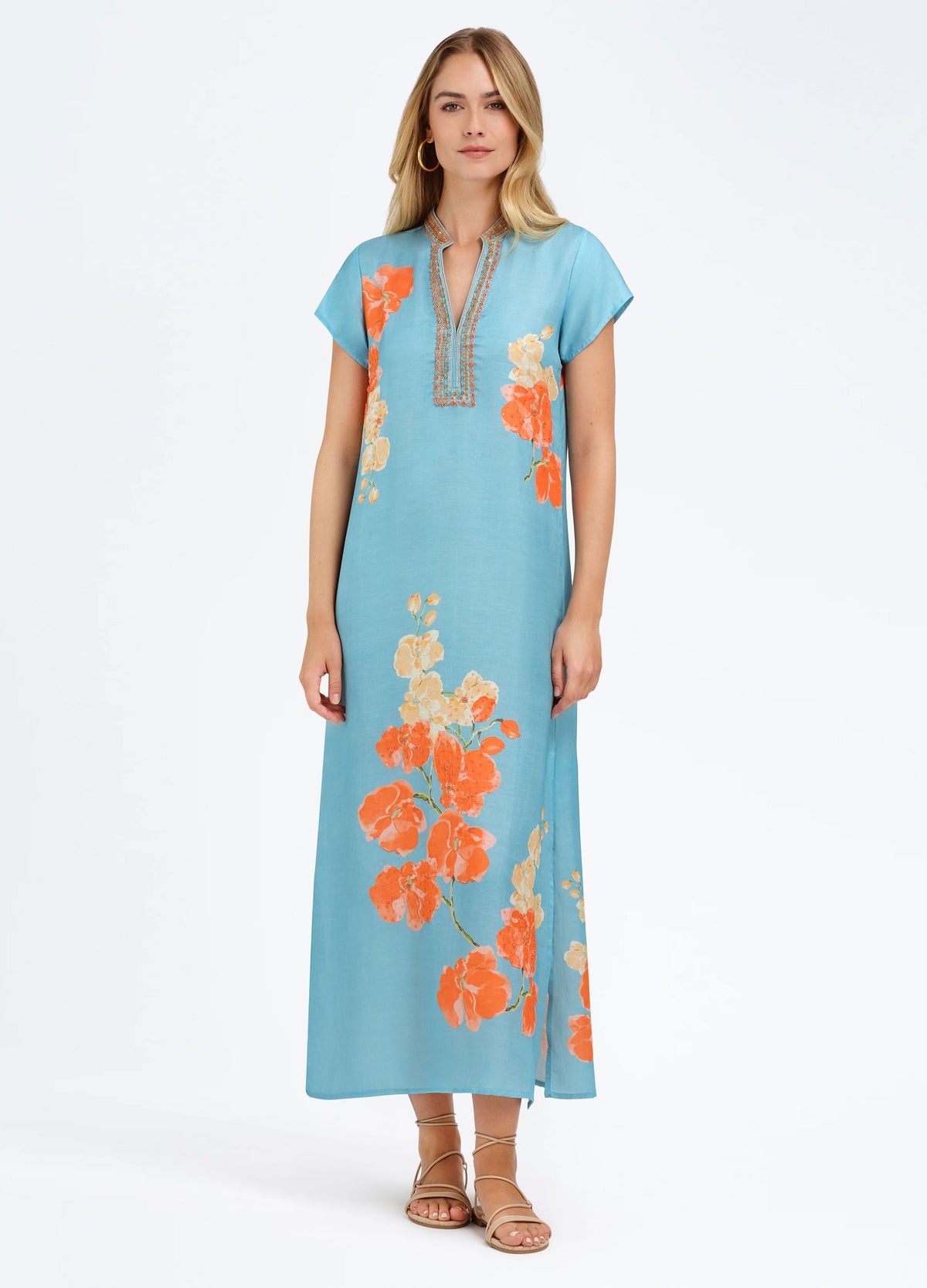 Lana Cap Sleeve Caftan in Orchid Blue, front view