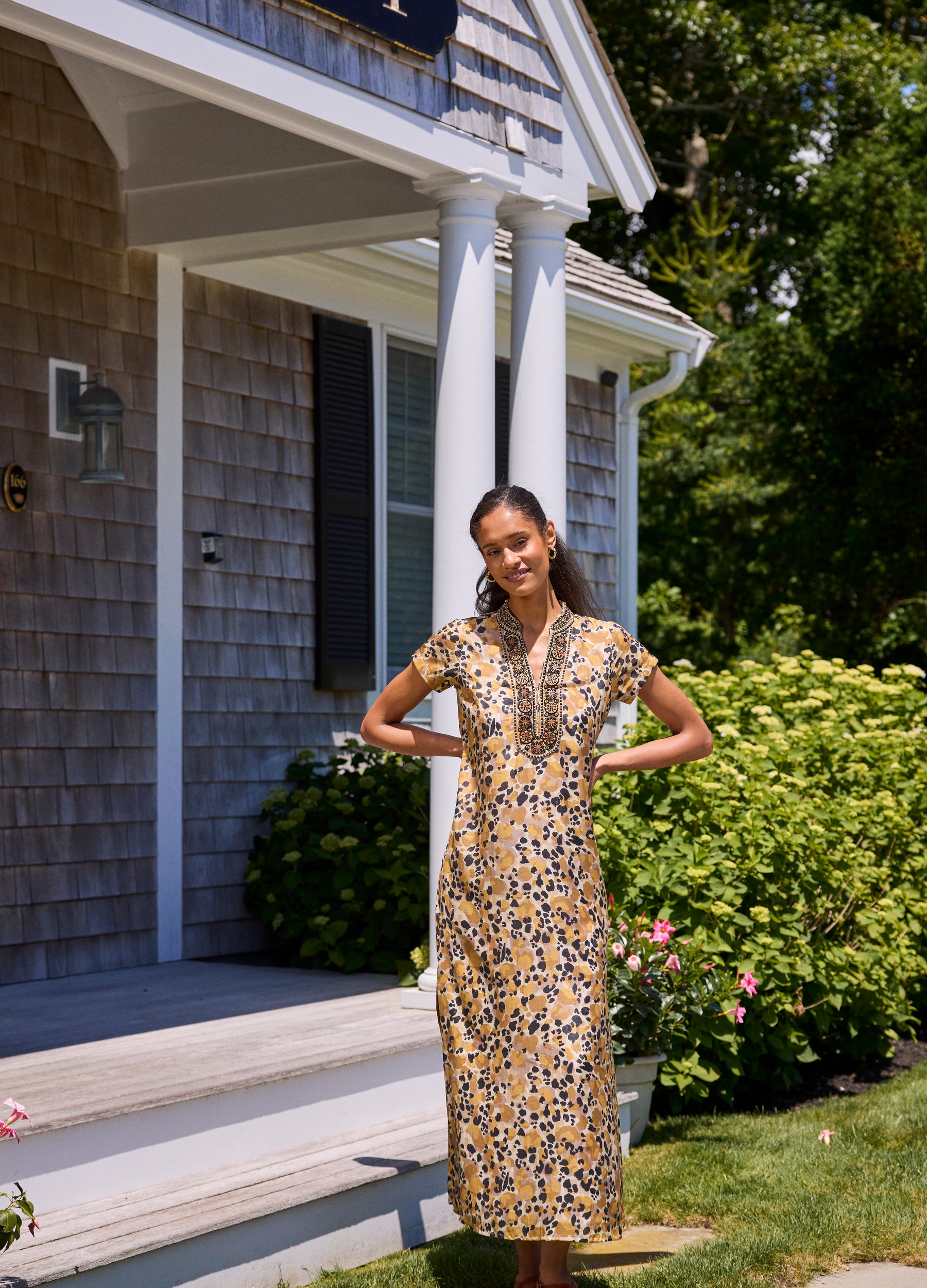 Lana Cap Sleeve Caftan in Samira Sand