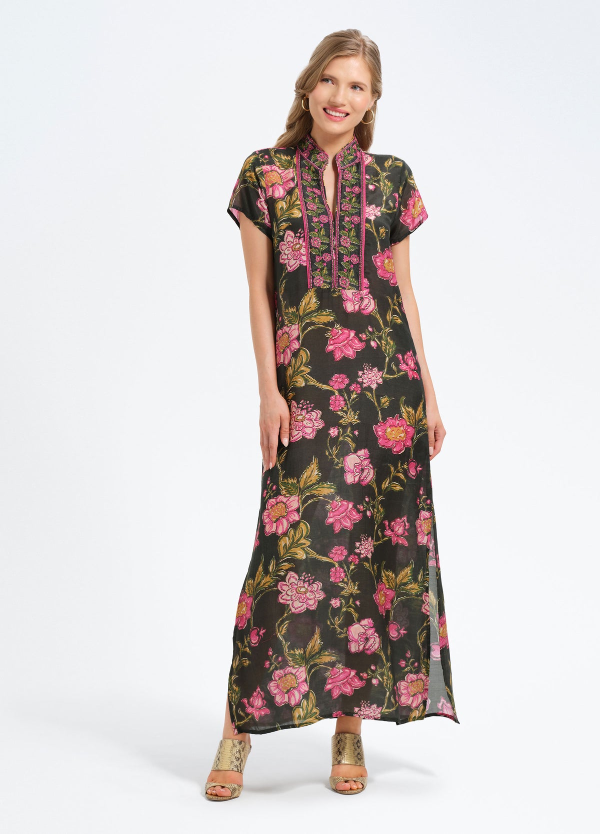 Lana Cap Sleeve Caftan in Lila Pink, front view