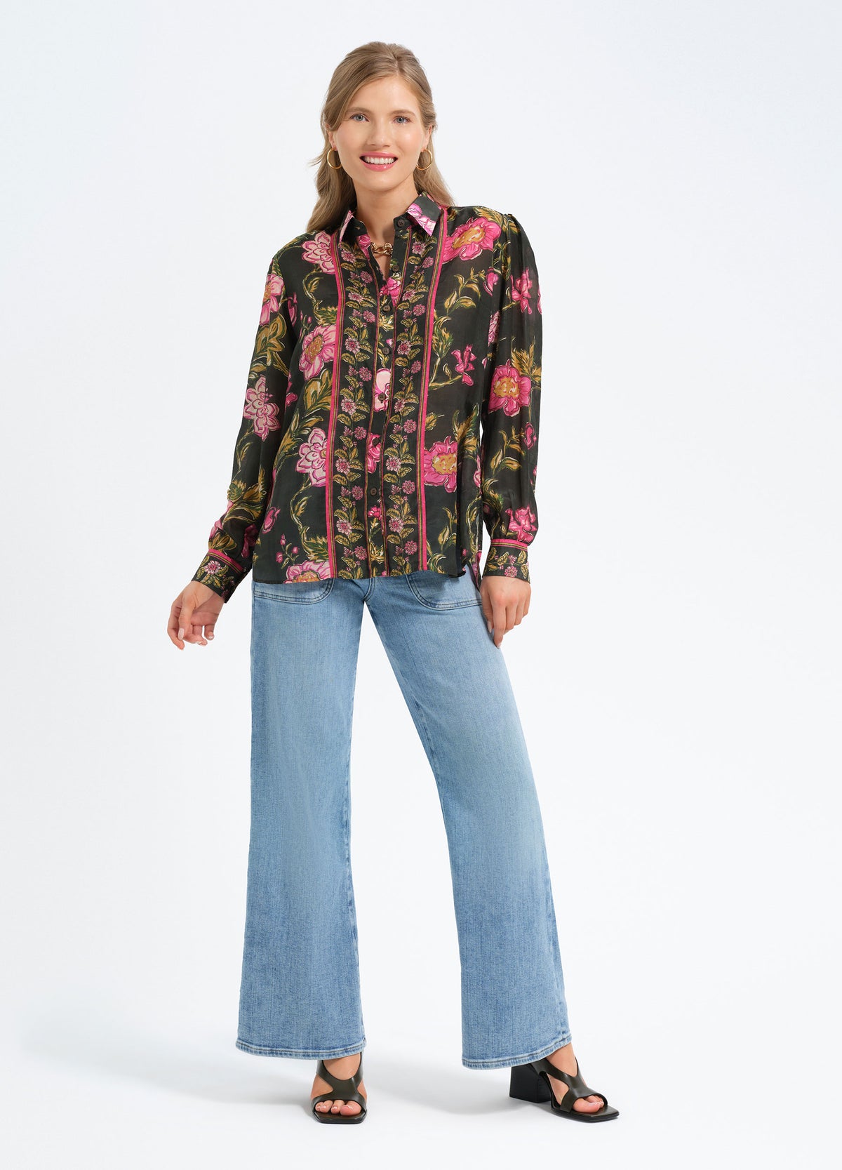 Liza Shirt in Lila Pink, front view, turned slightly
