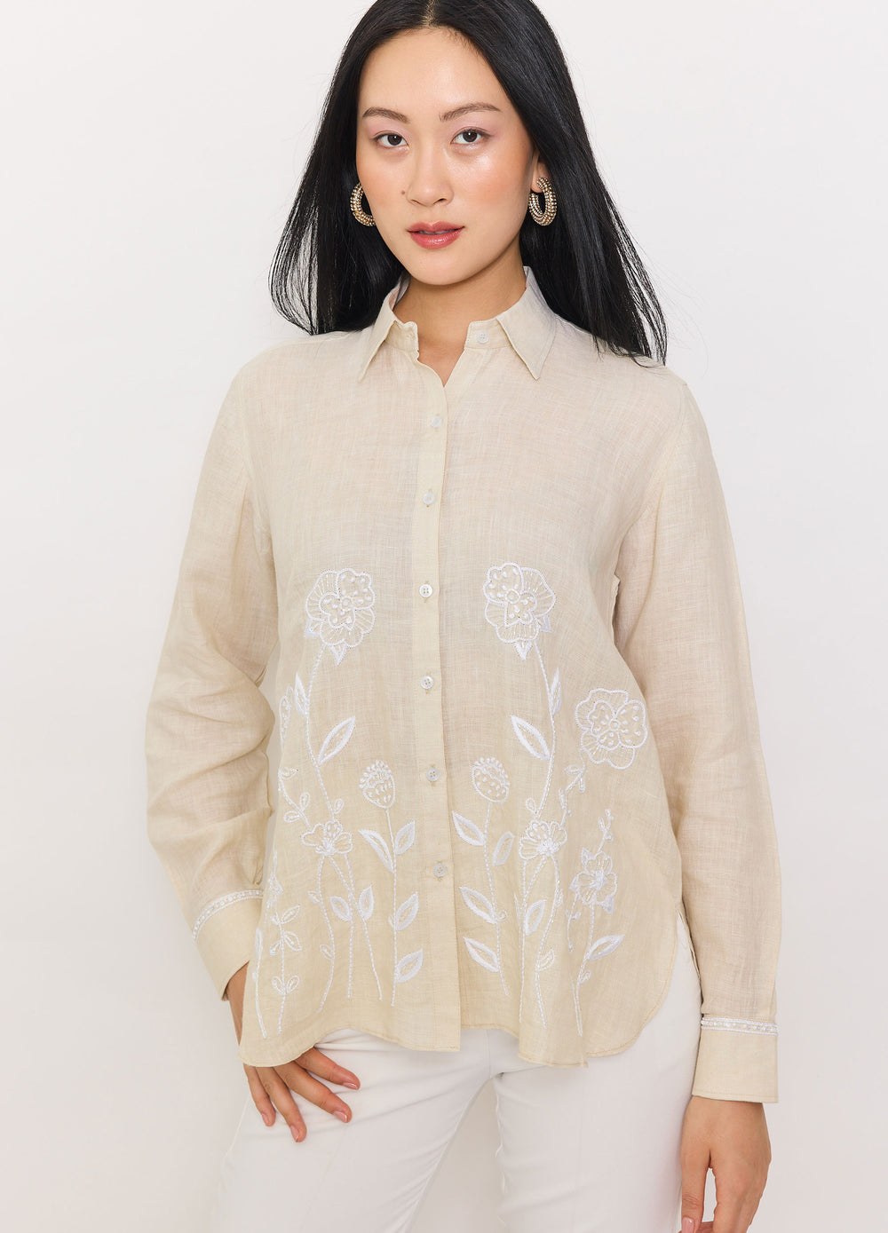 Climbing Flower Shirt in Almond, front view