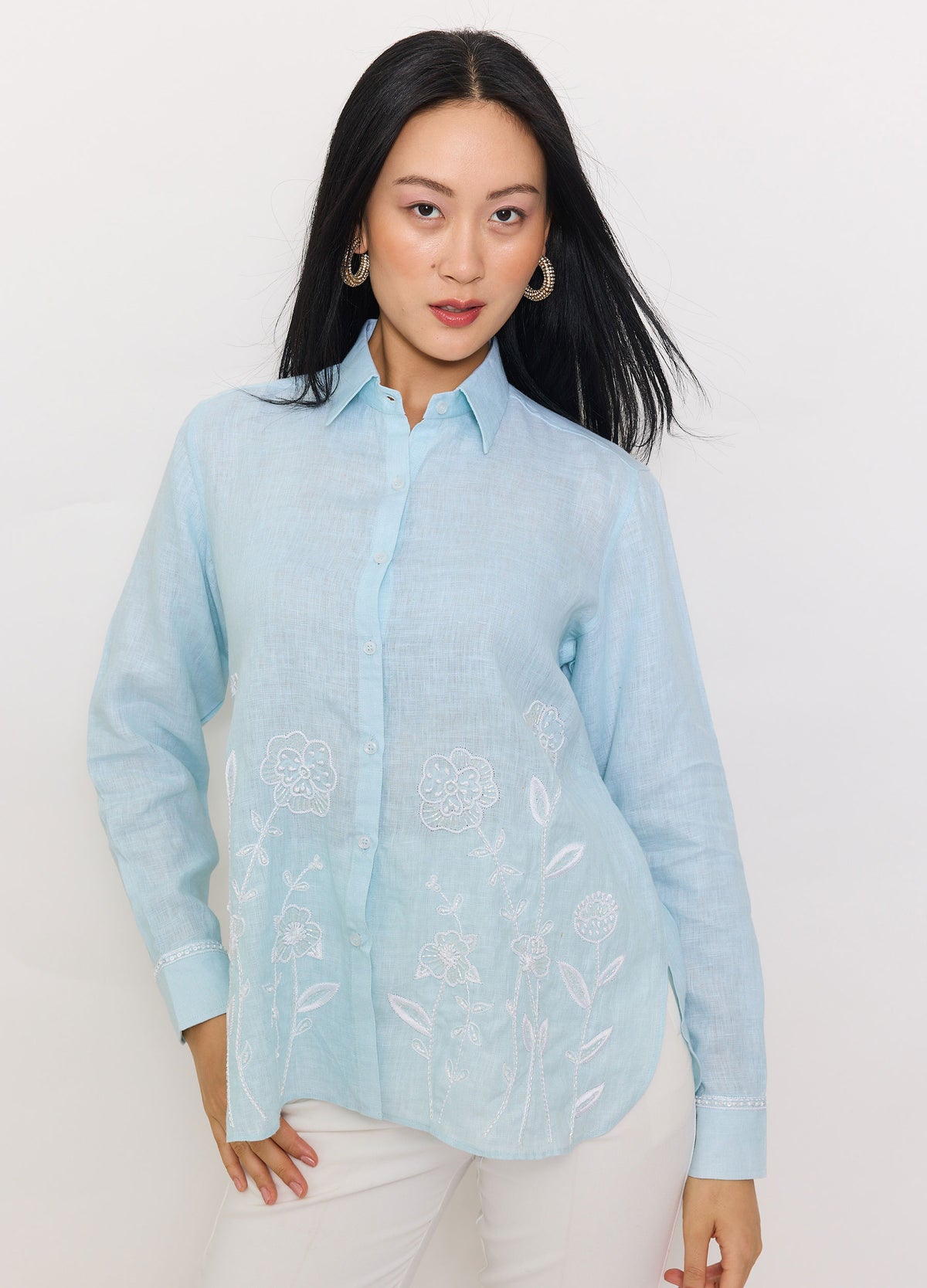 Climbing Flower Shirt in Mist, front view