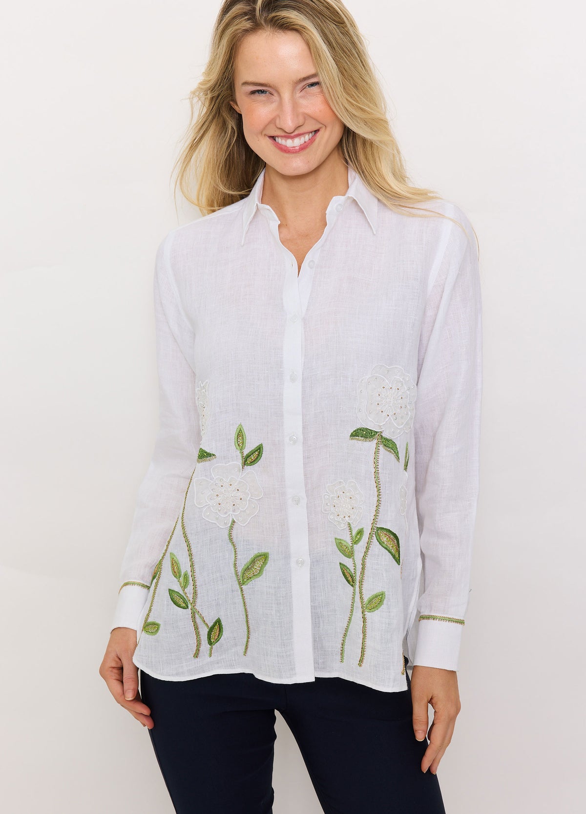 Sheer Flower Shirt in White, front view
