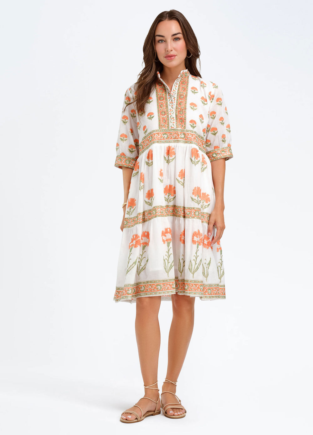 Wrenn Dress in Nicole Coral, front view, turned slightly