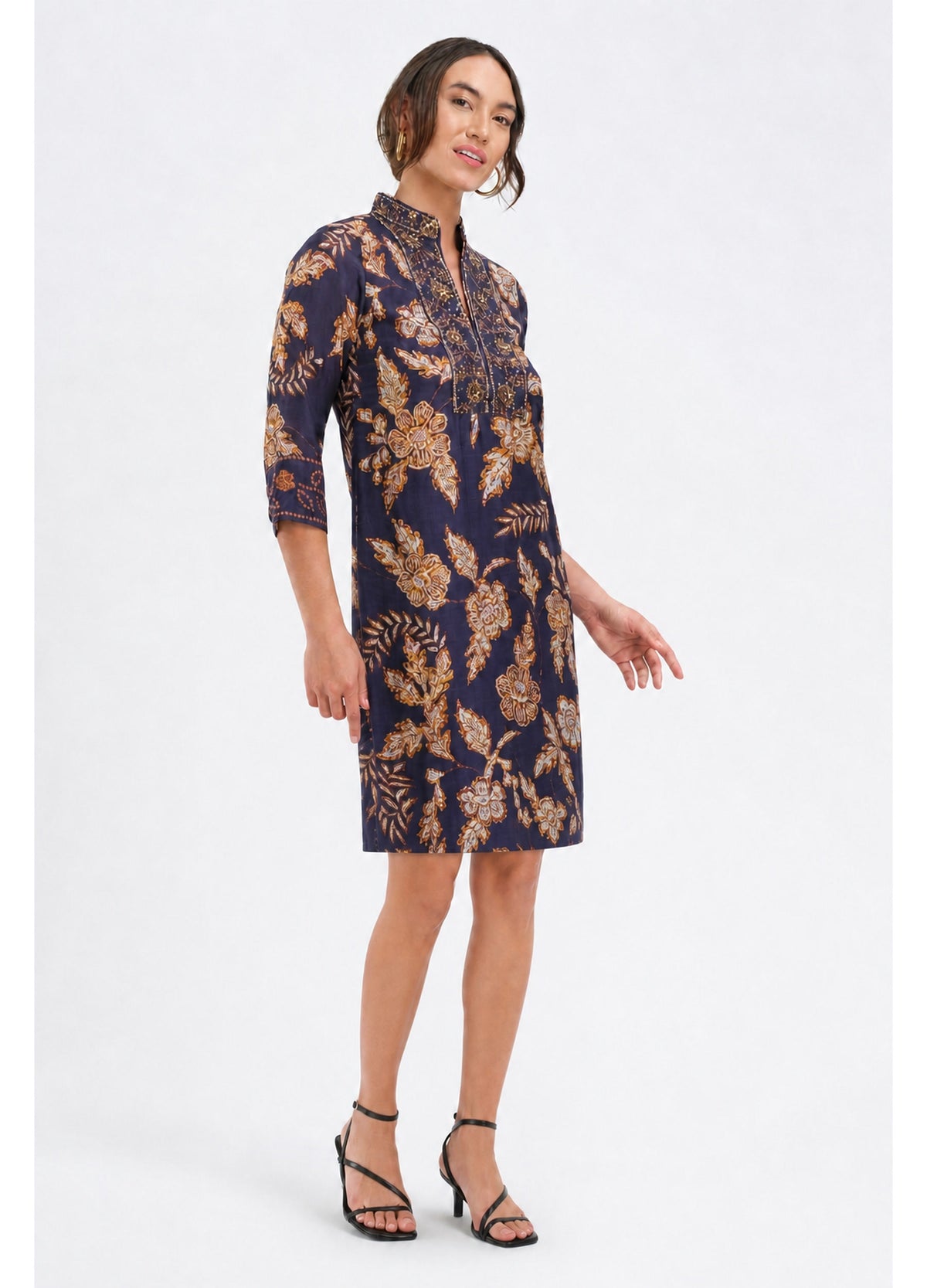 Bennett Tunic Dress in Gwynn Navy, full-length front view