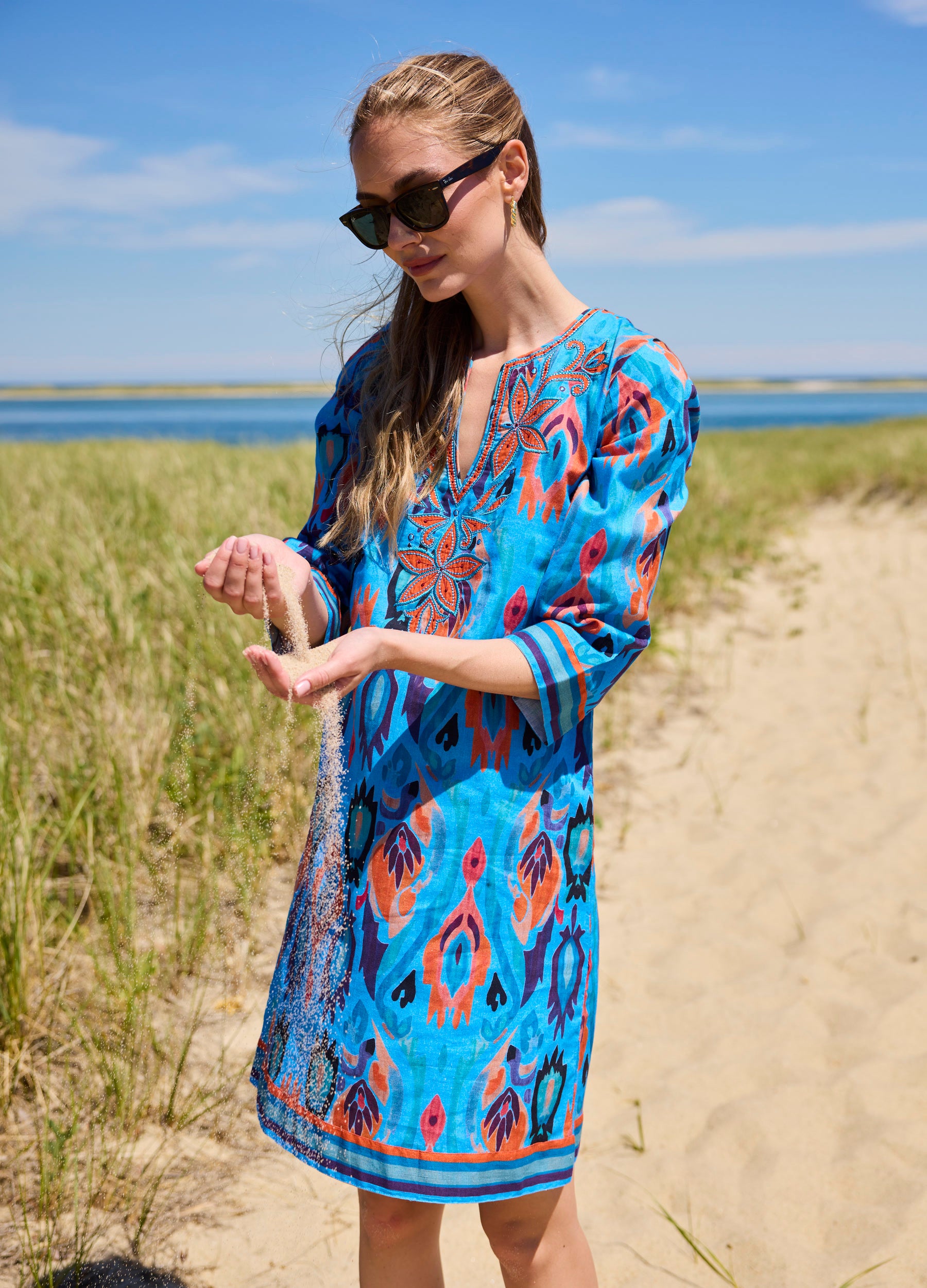 Bennett Tunic Dress in Ikat Blue