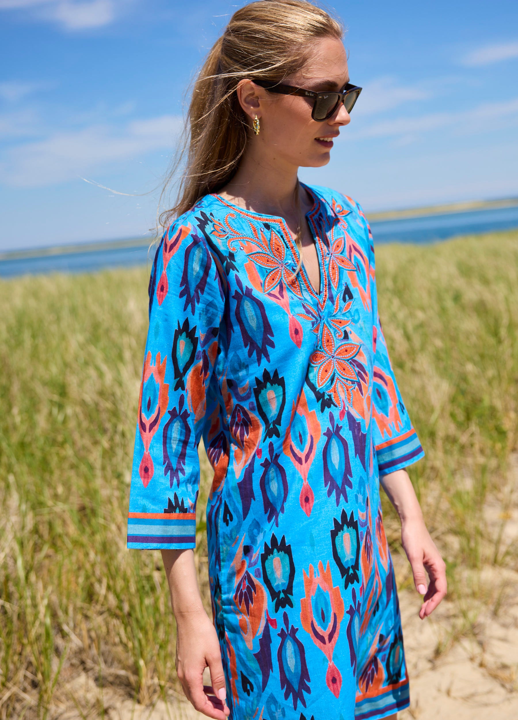 Bennett Tunic Dress in Ikat Blue