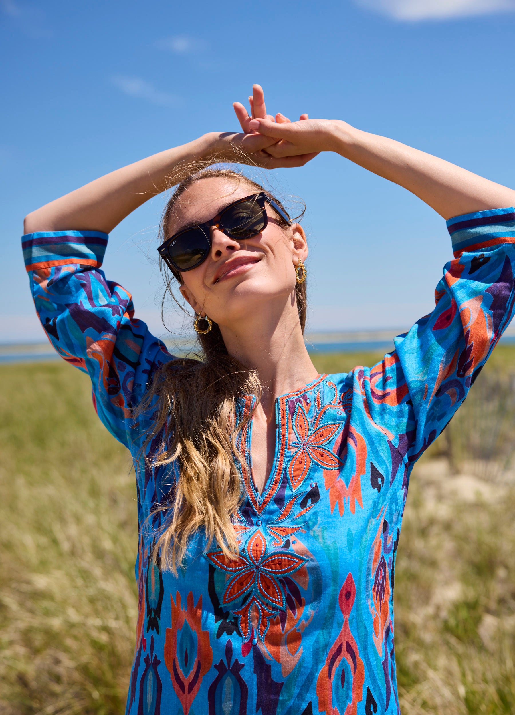 Bennett Tunic Dress in Ikat Blue