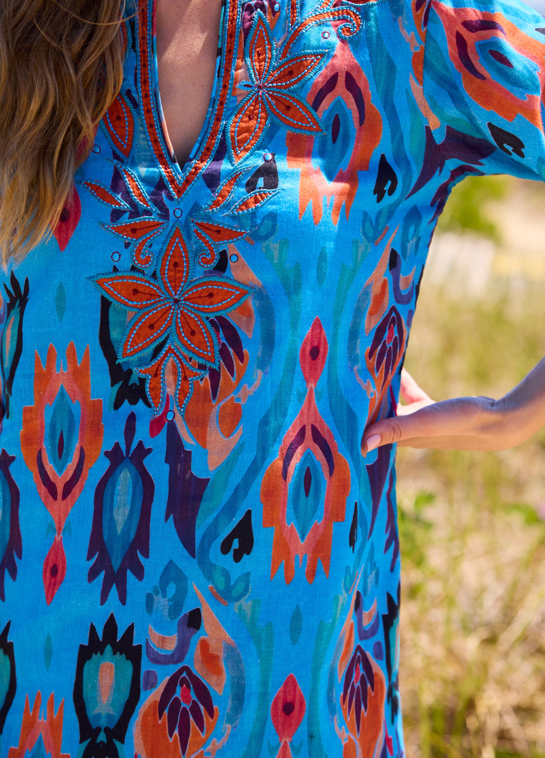 Bennett Tunic Dress in Ikat Blue