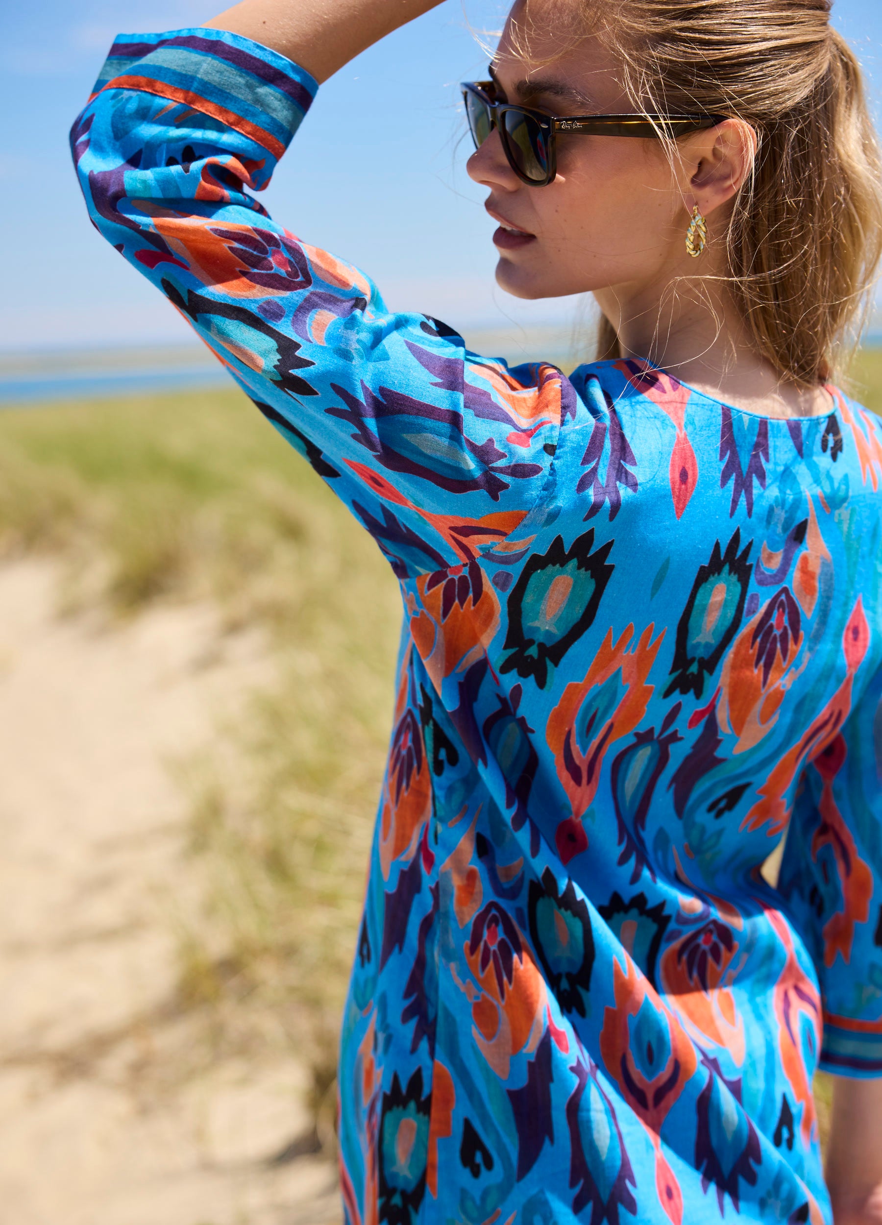 Bennett Tunic Dress in Ikat Blue
