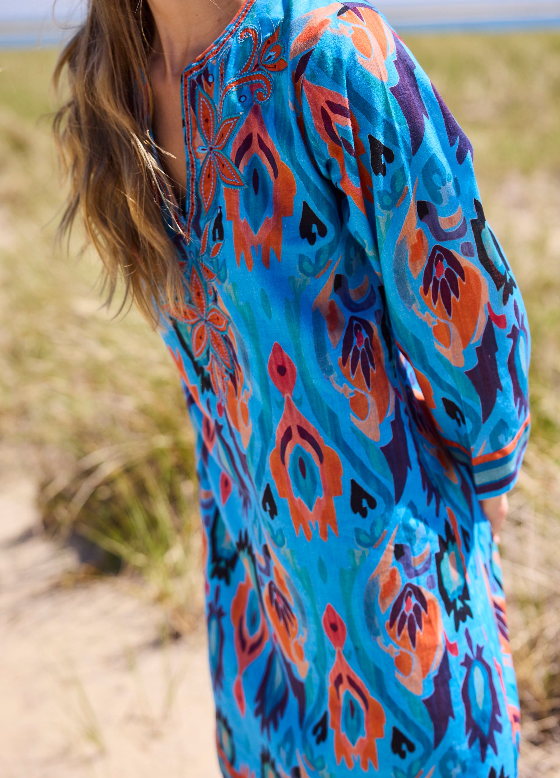 Bennett Tunic Dress in Ikat Blue