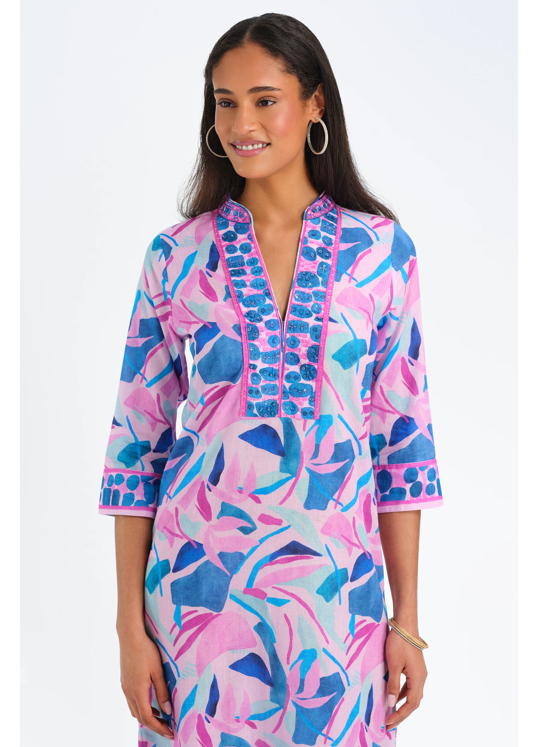 Bennett Tunic Dress in Palms Pink