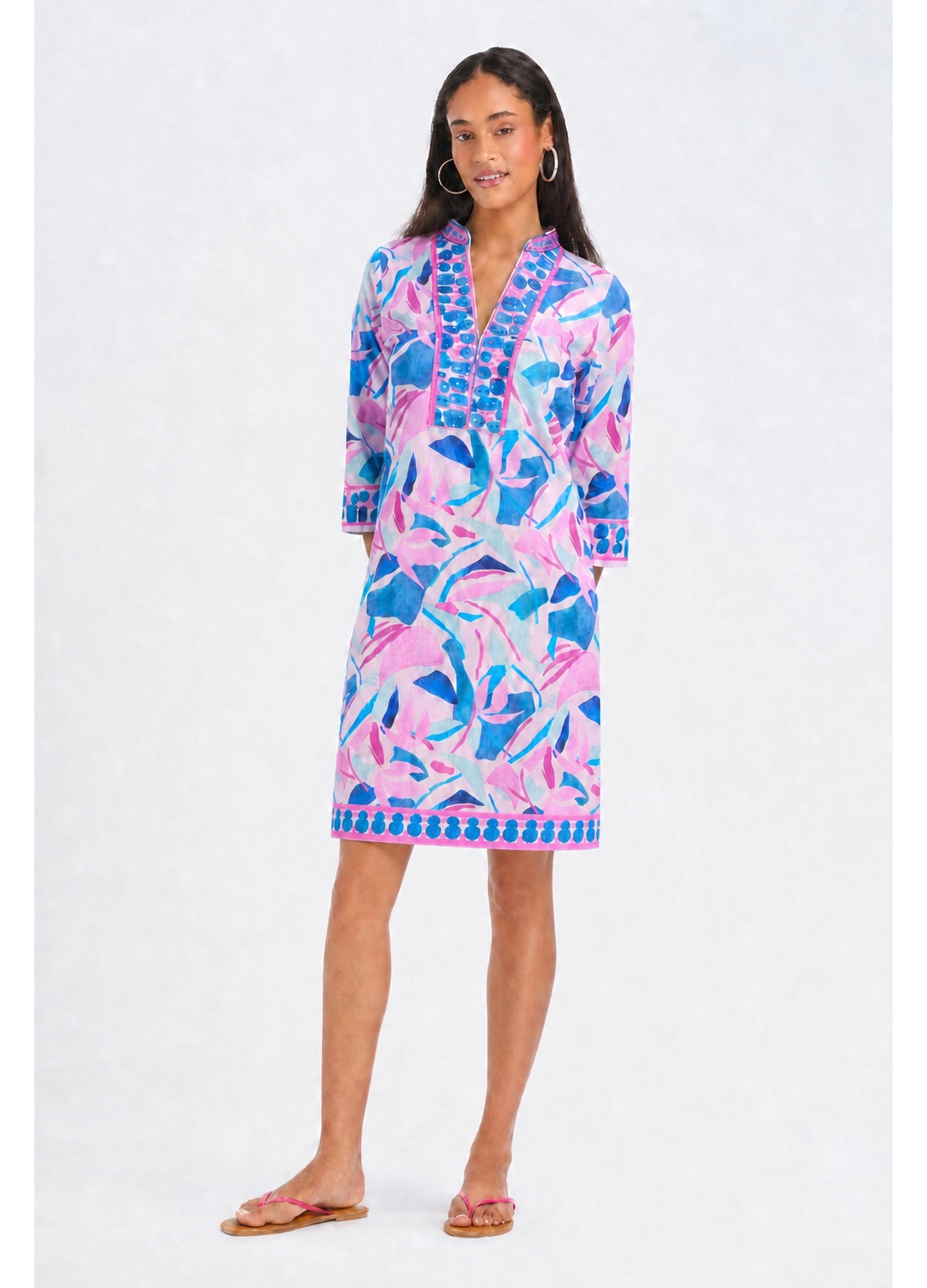 Bennett Tunic Dress in Palms Pink