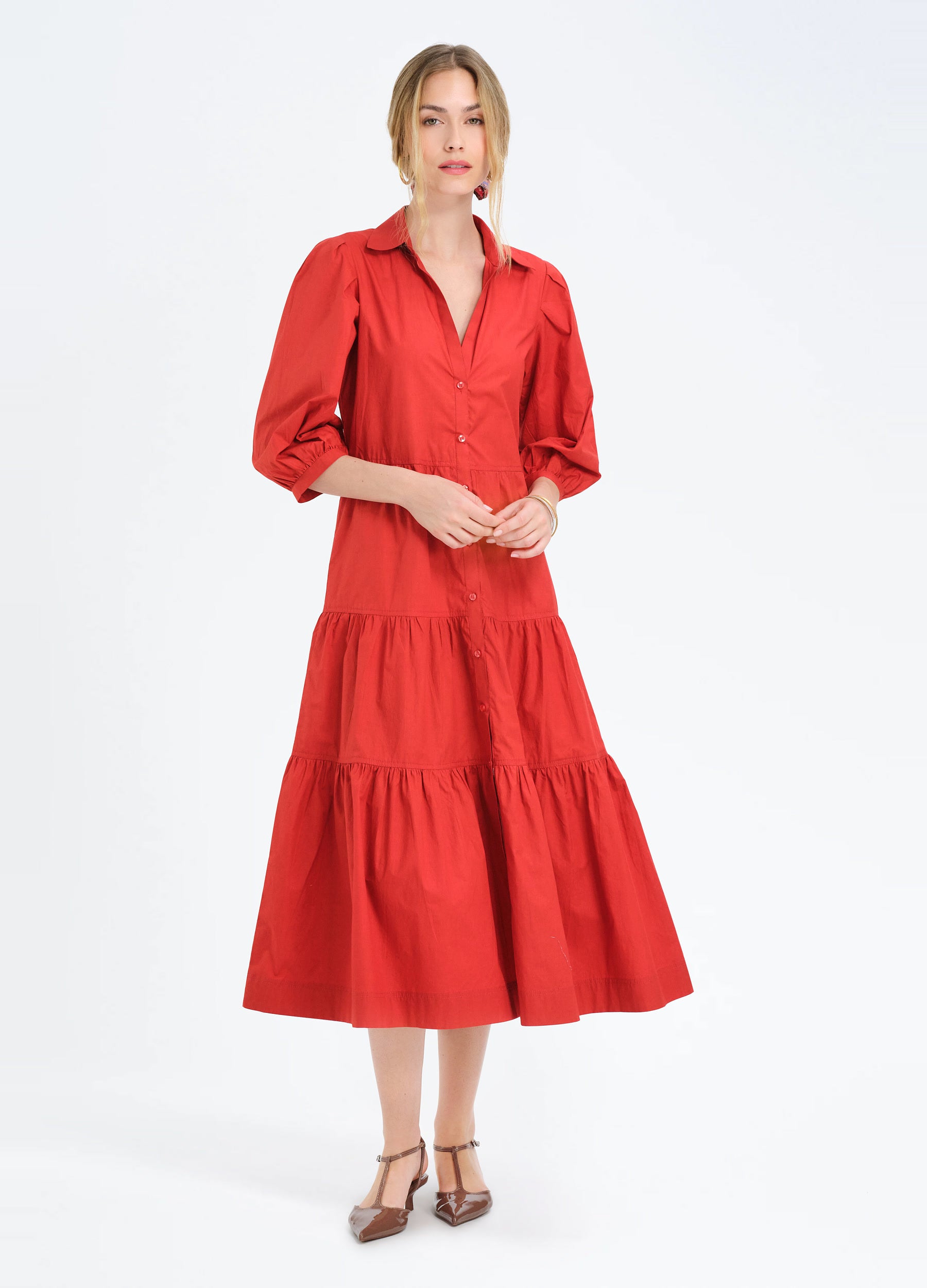 Brinley Shirtdress in Cherry Red