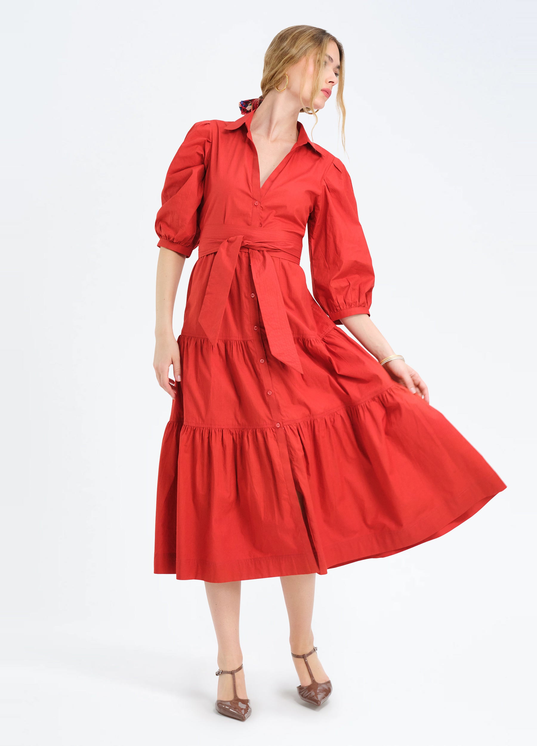 Brinley Shirtdress in Cherry Red