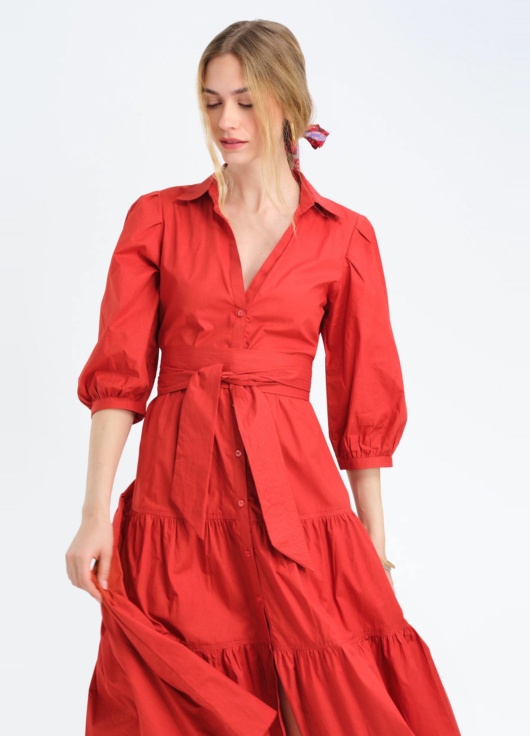 Brinley Shirtdress in Cherry Red