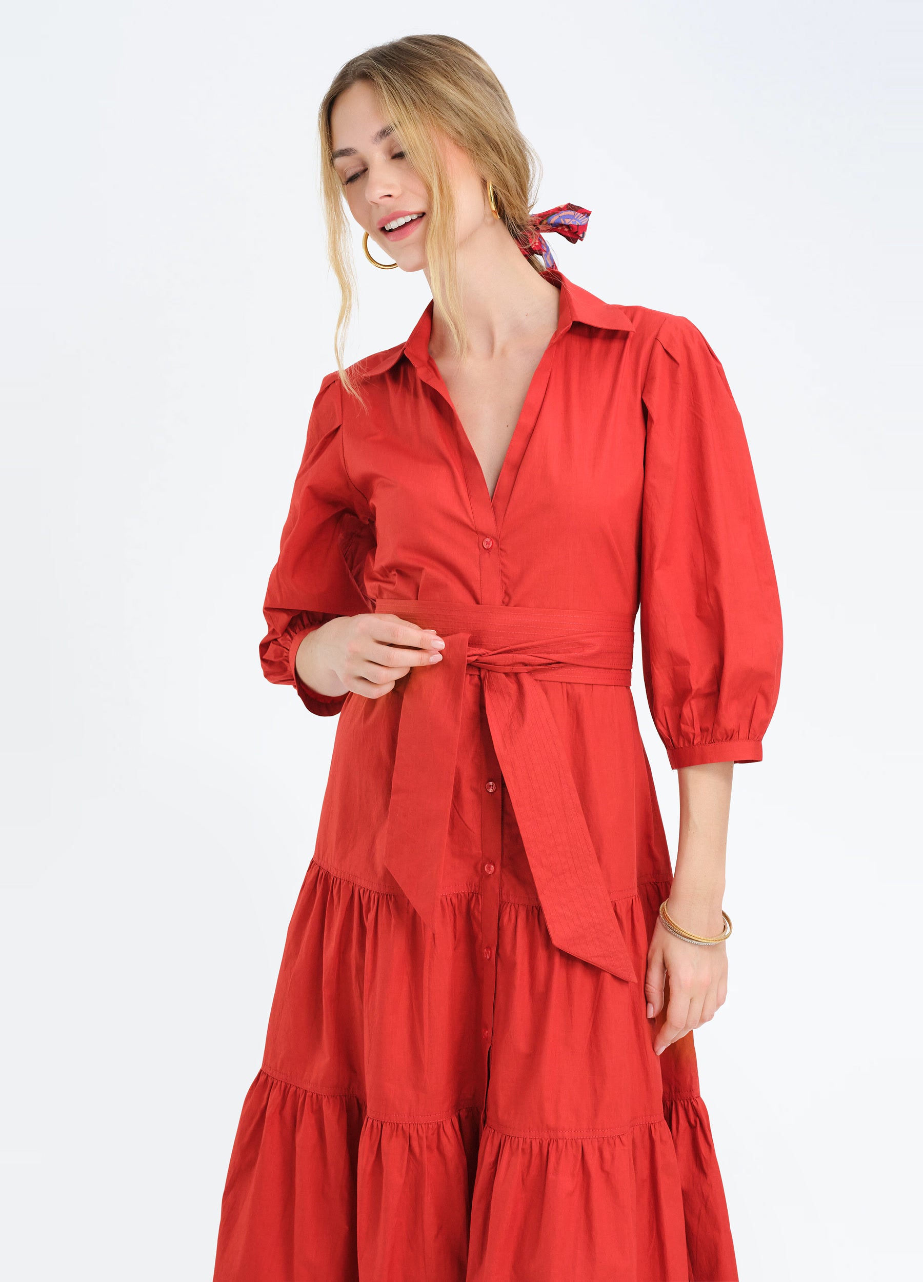 Brinley Shirtdress in Cherry Red