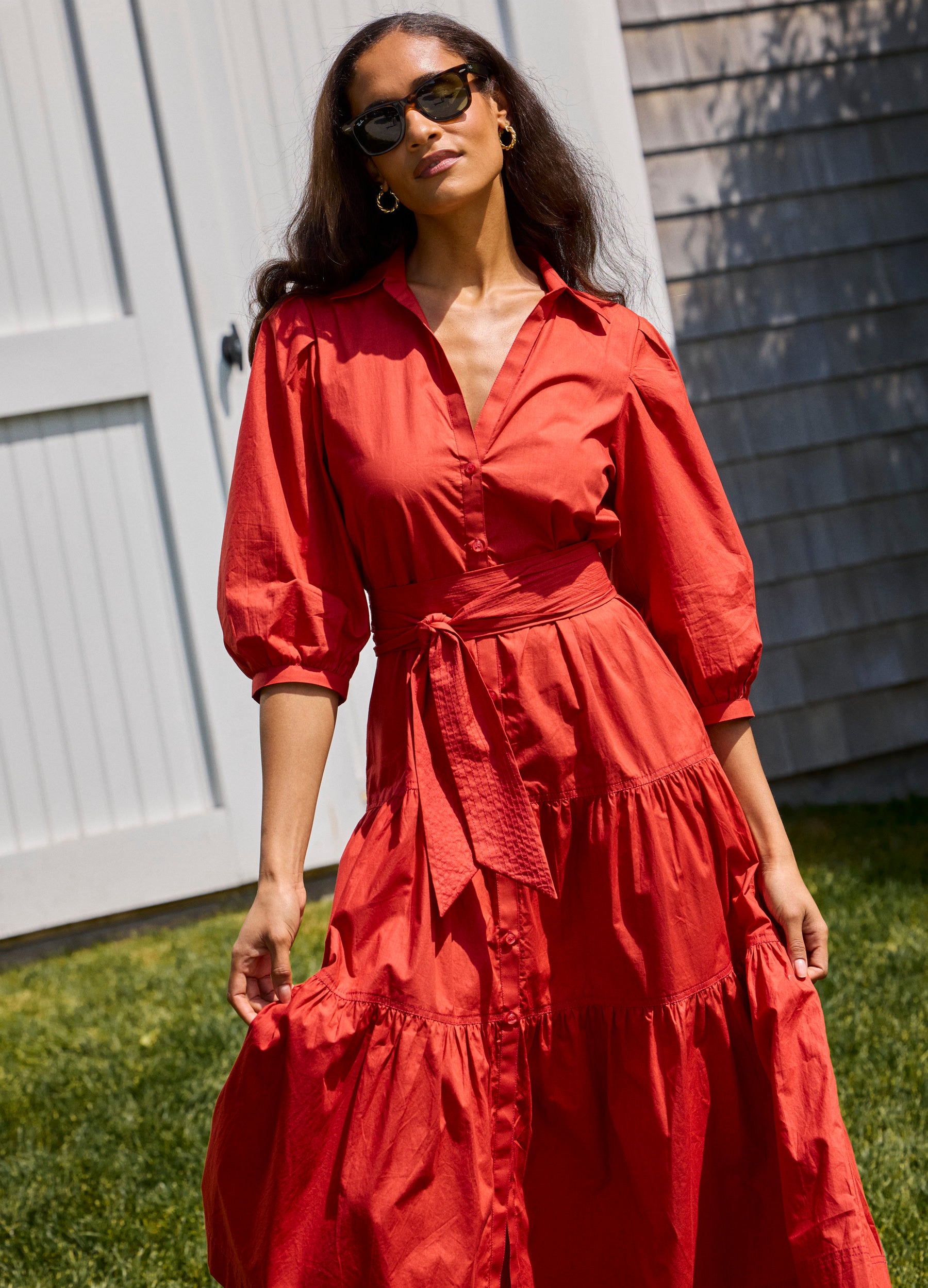 Brinley Shirtdress in Cherry Red