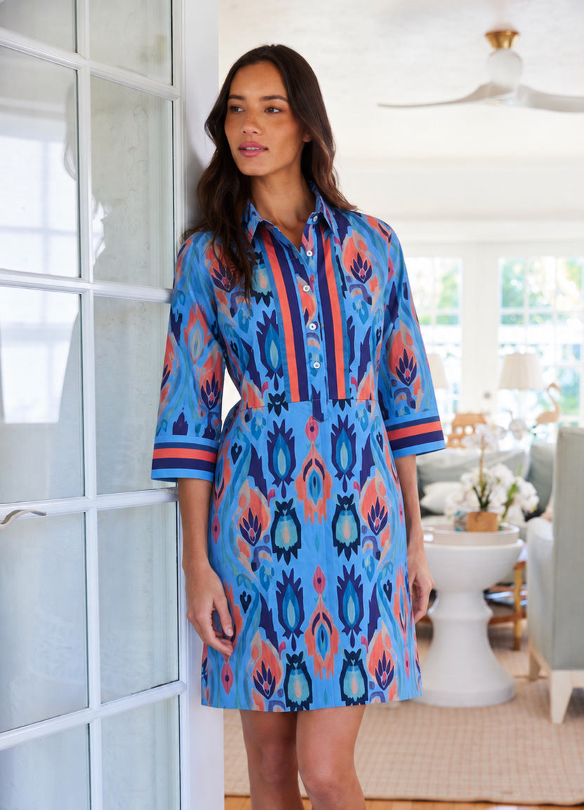 Charlie Dress in Ikat Blue