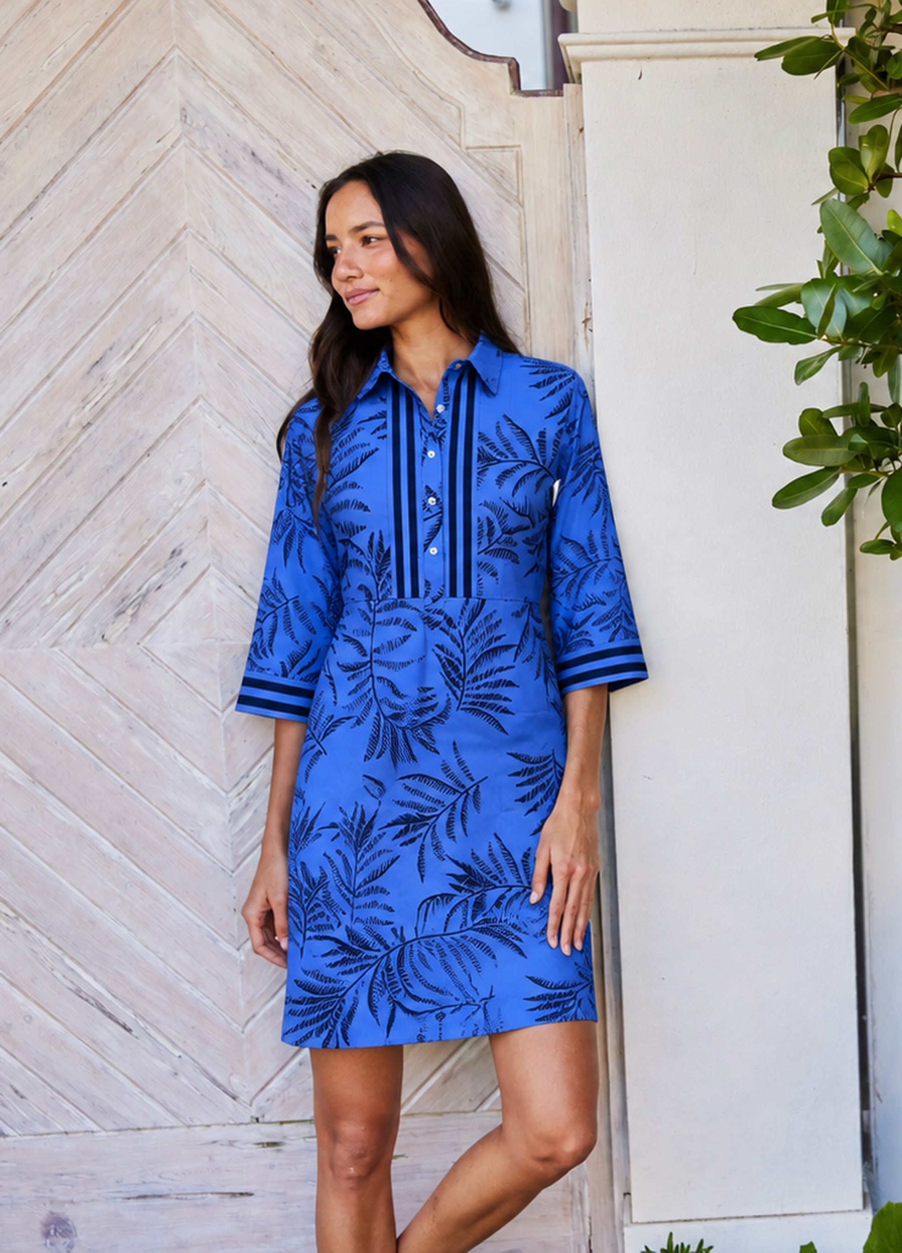 Charlie Dress in Leaves Blue
