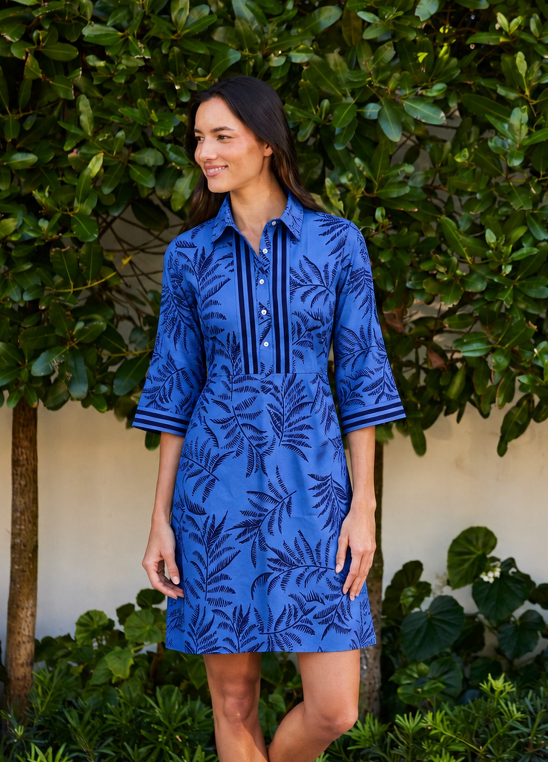 Charlie Dress in Leaves Blue