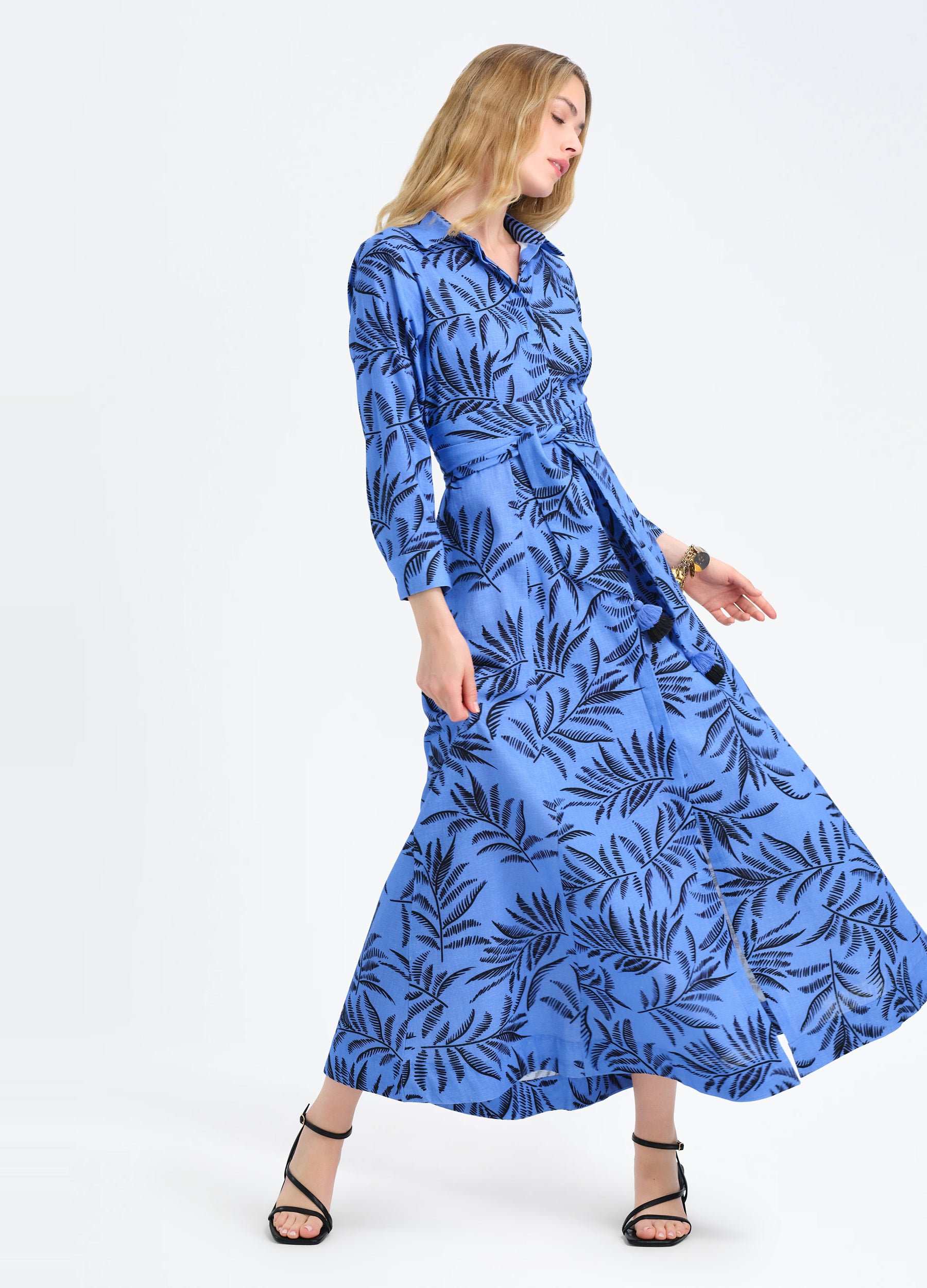 Kit Shirtdress in Leaves Blue